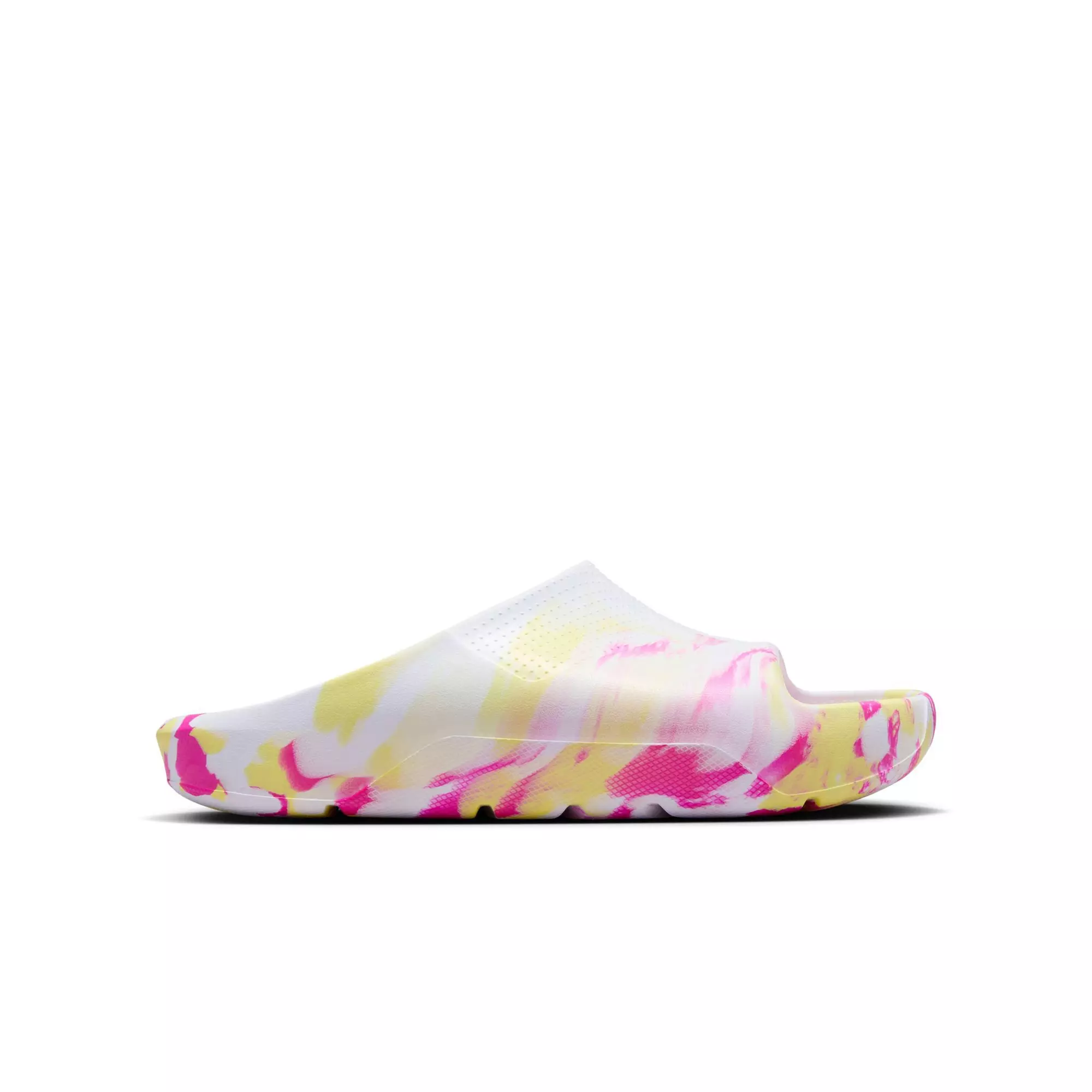 Jordan Post "White/Lt Laser Orange/Laser Fuchsia" Grade School Girls' Slide - PINK/YELLOW