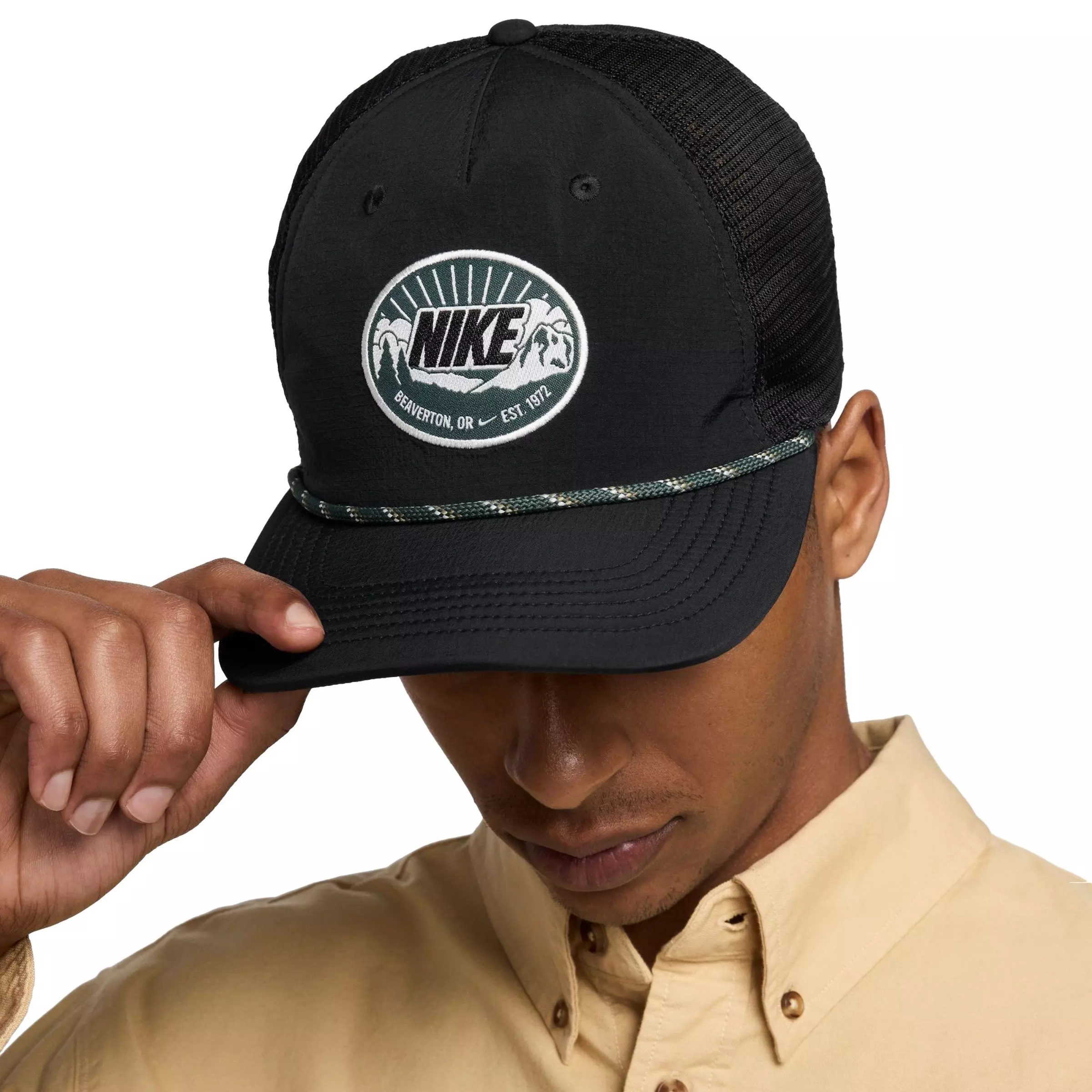 Nike Rise Structured Curved Bill Trucker Snapback-Black - BLACK