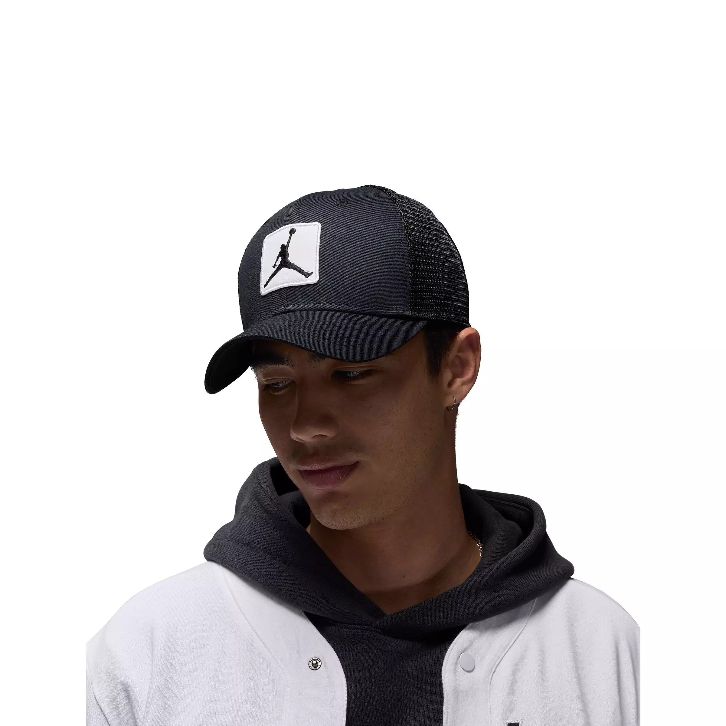 Jordan Rise Structured Patch Trucker Hat - BLACK/WHITE