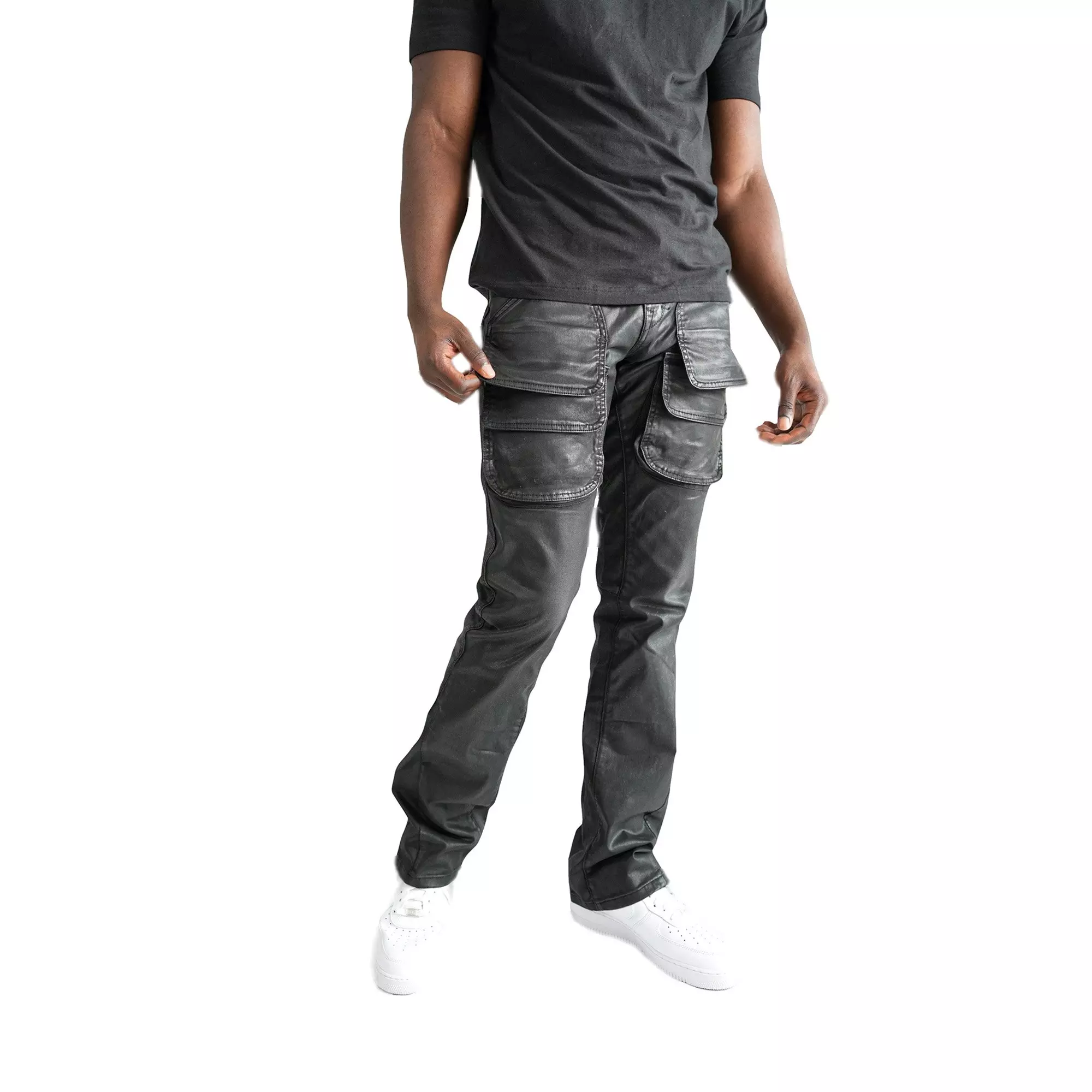 Rare Element Men's Black Coated Twill Slim Fit Stack Jeans - BLACK/WHITE