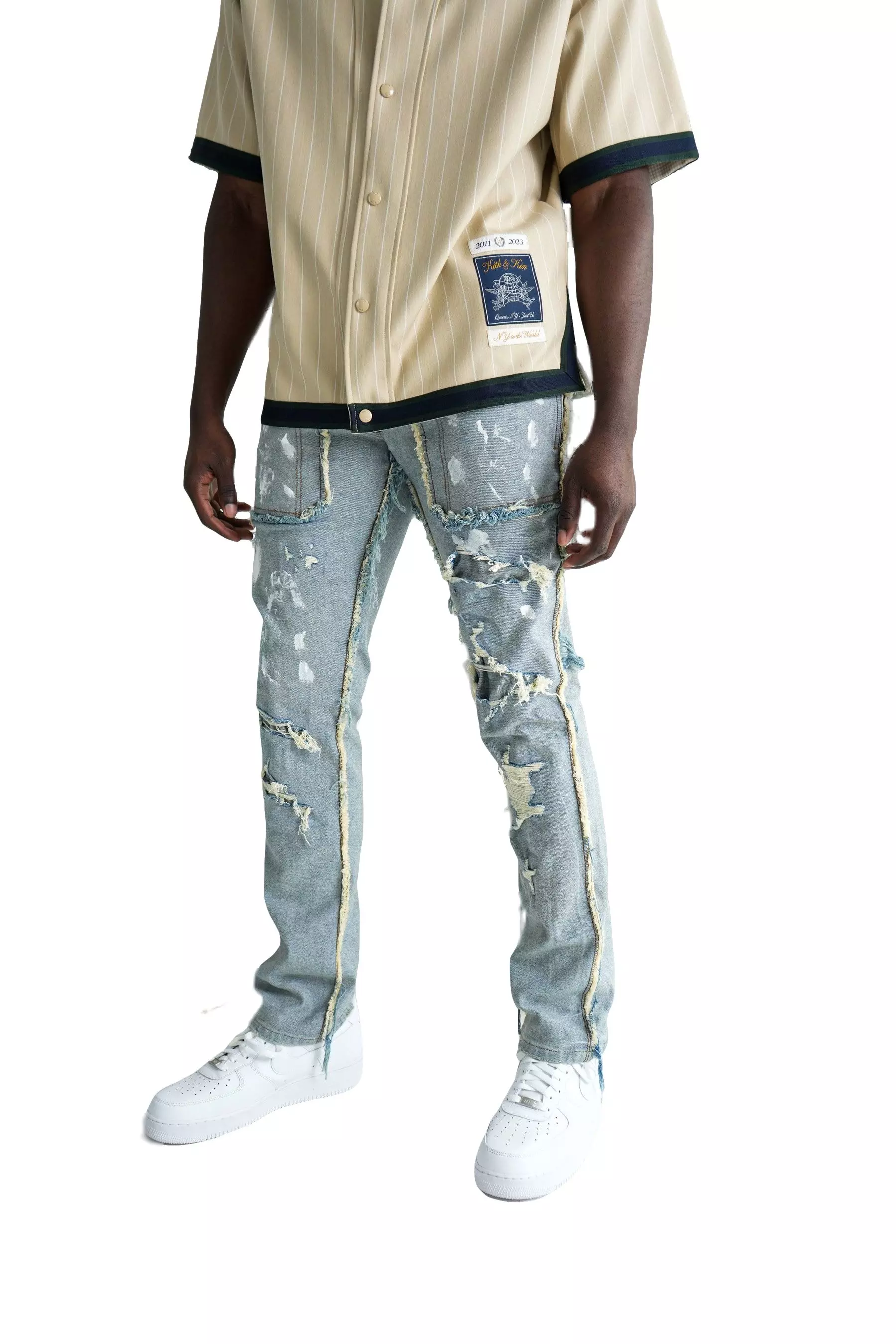 Rare Element Men's Reverse Denim With Fray Slim Fit Jeans - BLUE/BLACK