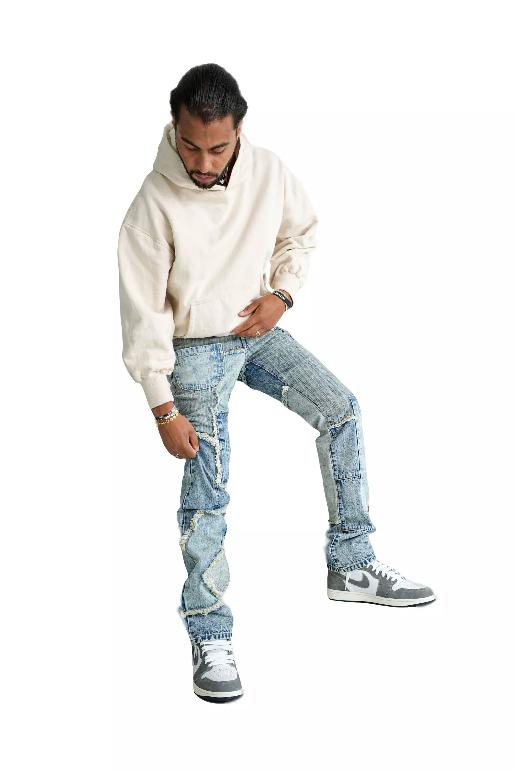 Rare Element Men's Multi Patch Denim Straight Fit Jeans - BLUE/BLACK