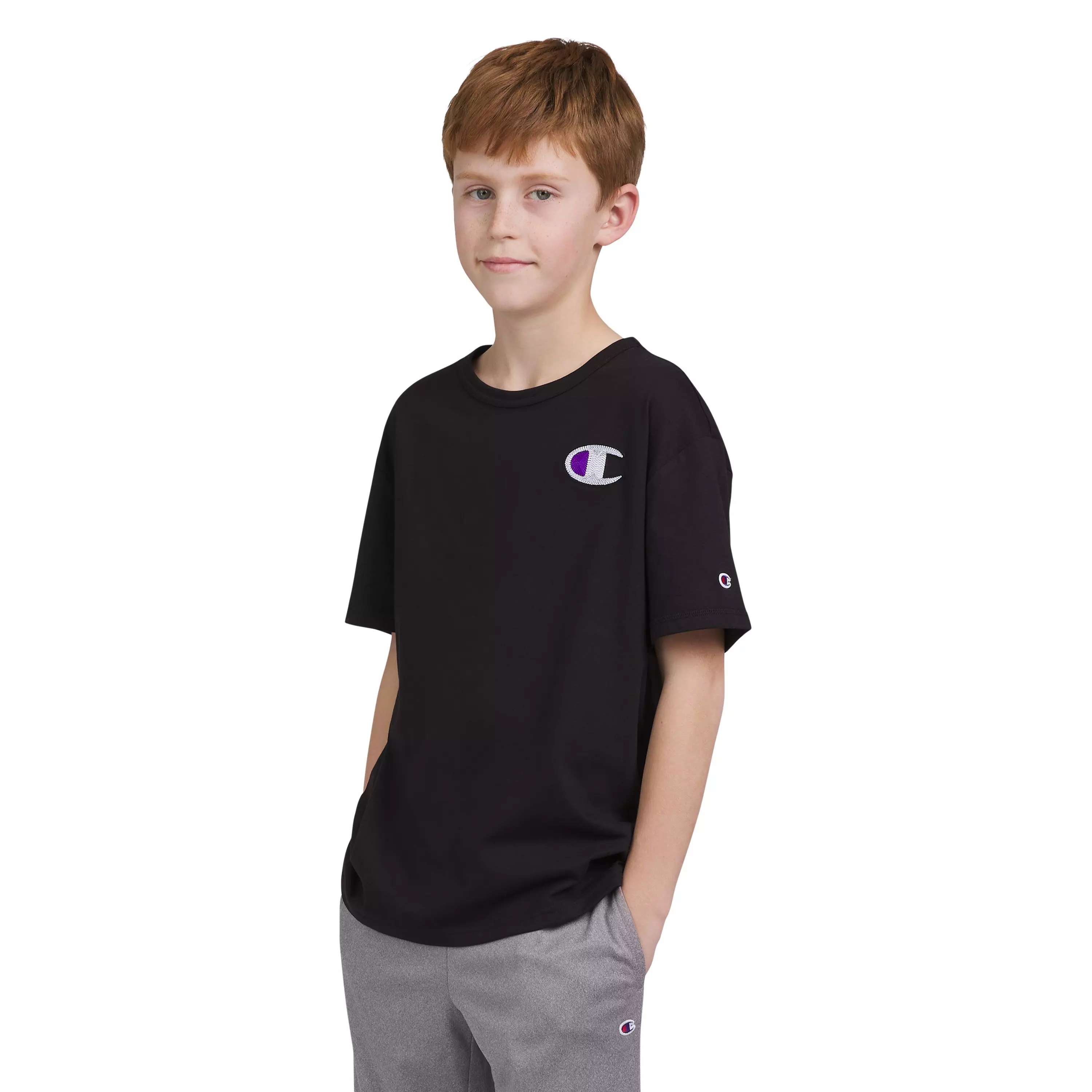 Champion Big Boys' Embroidered Logo Tee - BLACK