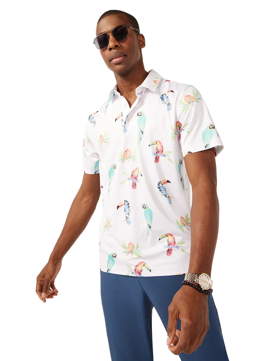 Chubbies Men's The Dude Where's Macaw Performance Polo - BEIGE Thumbnail View 1