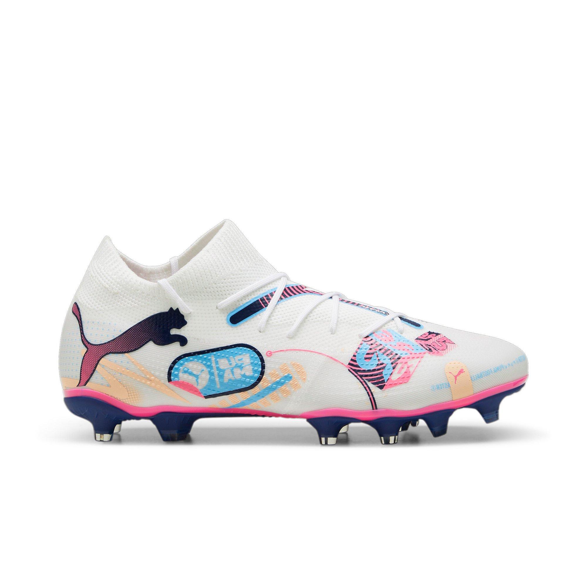 PUMA Future 7 Match "Vol. UP" Men's Soccer Cleat - WHITE/PINK/BLUE Thumbnail View 1