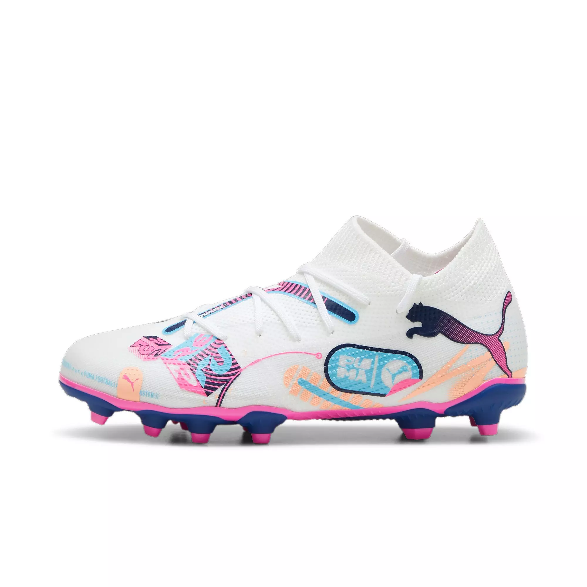 PUMA Future 7 Match "Vol. UP" Grade School Kids' Soccer Cleat - WHITE/PINK/BLUE