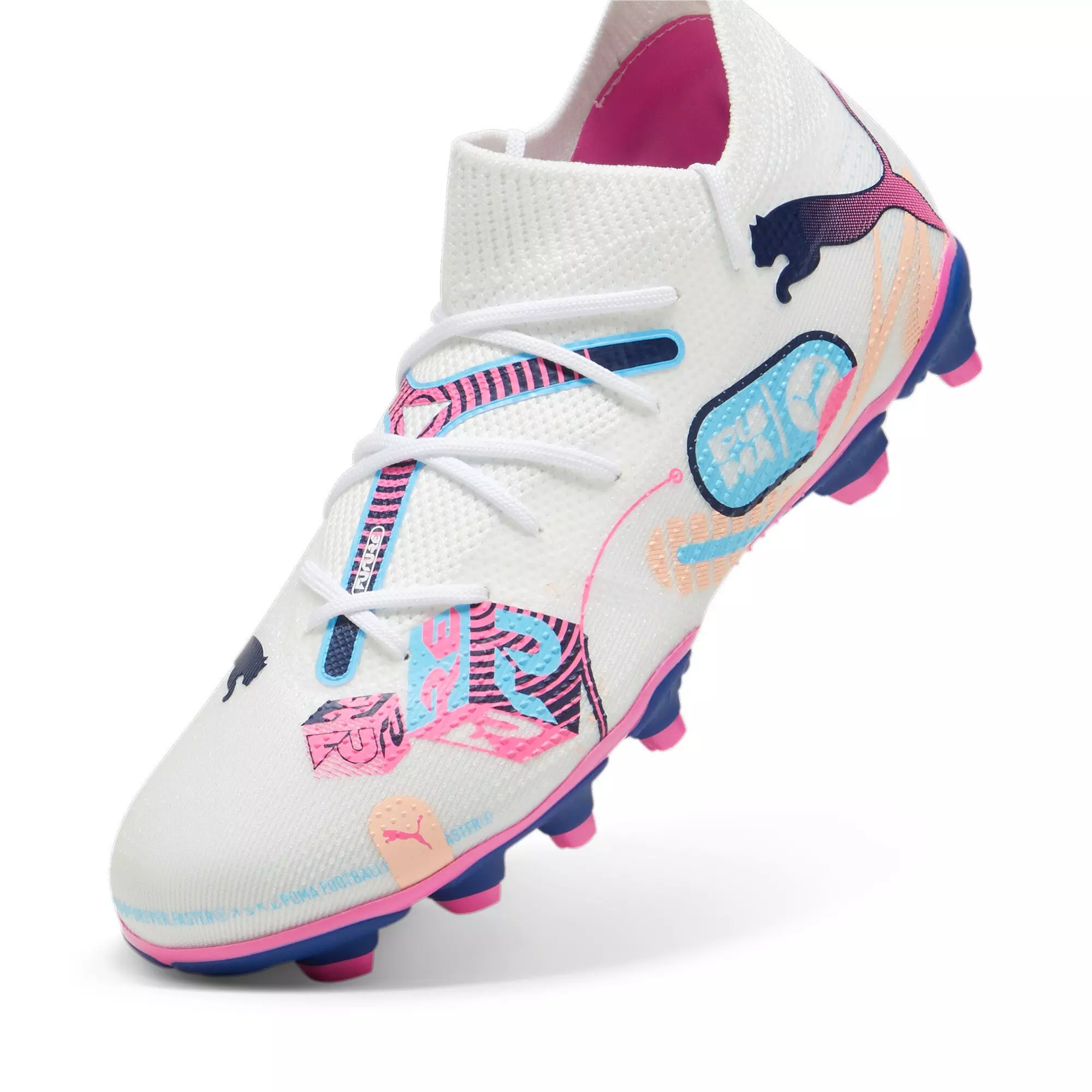 PUMA Future 7 Match "Vol. UP" Grade School Kids' Soccer Cleat - WHITE/PINK/BLUE
