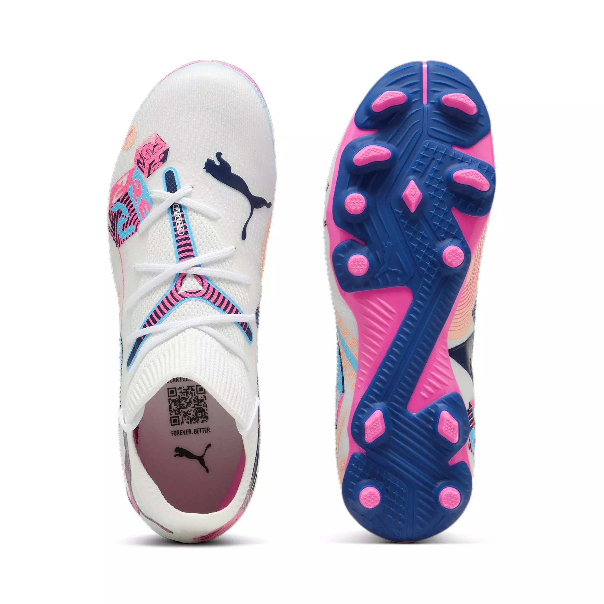 PUMA Future 7 Match "Vol. UP" Grade School Kids' Soccer Cleat - WHITE/PINK/BLUE