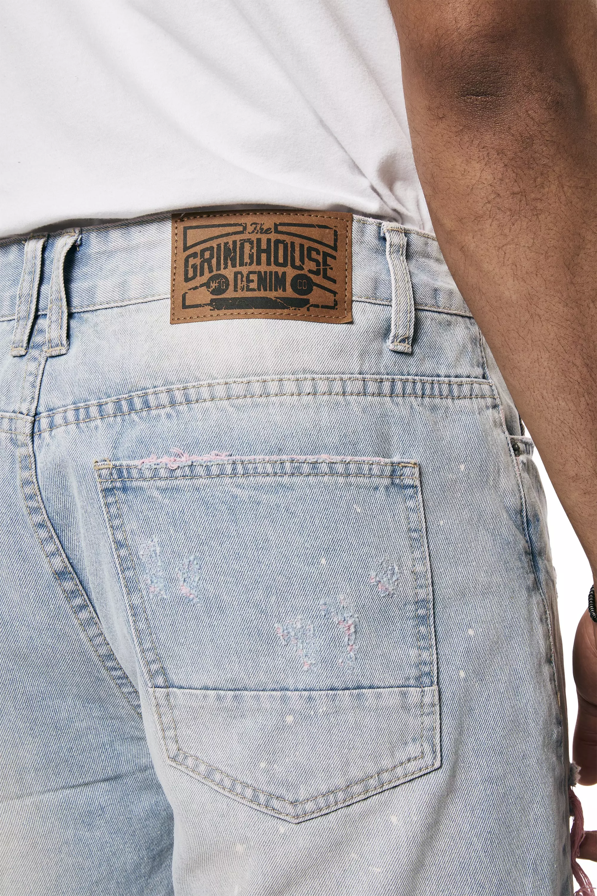 Grindhouse Men's Extreme with Pink Rips Denim Shorts - Pier Blue - BLUE