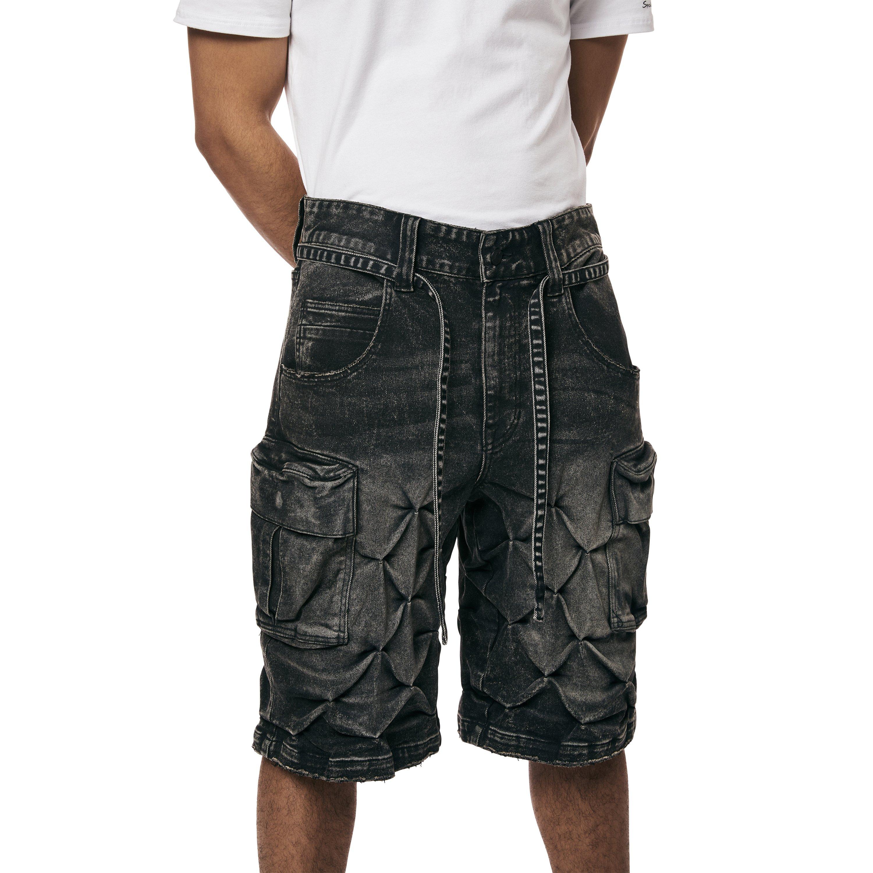 Grindhouse Men's Diamond Pinch Cargo Denim Shorts - Black - BLACK