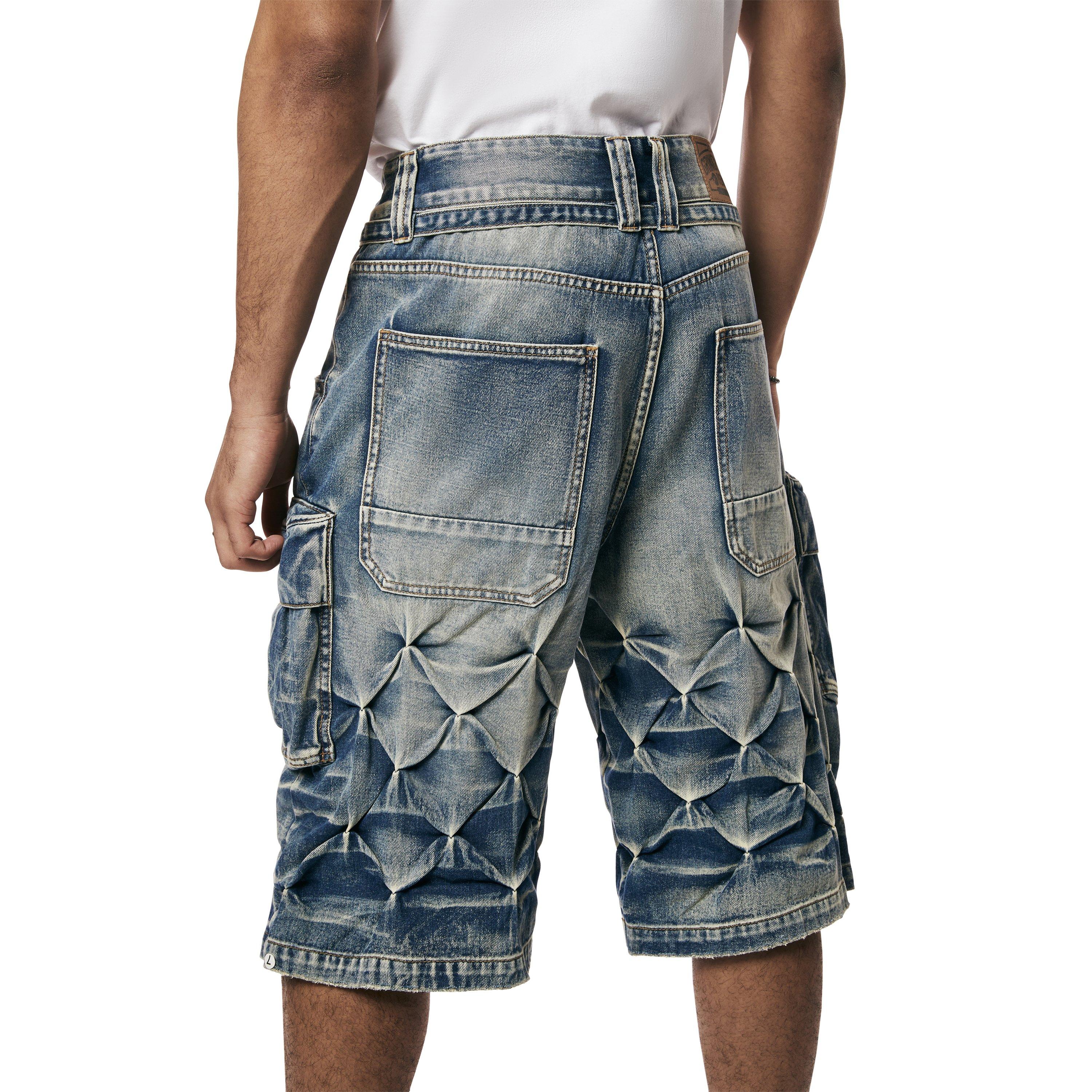 Grindhouse Men's Diamond Pinch Cargo Denim Shorts - Blue - BLUE Thumbnail View 2