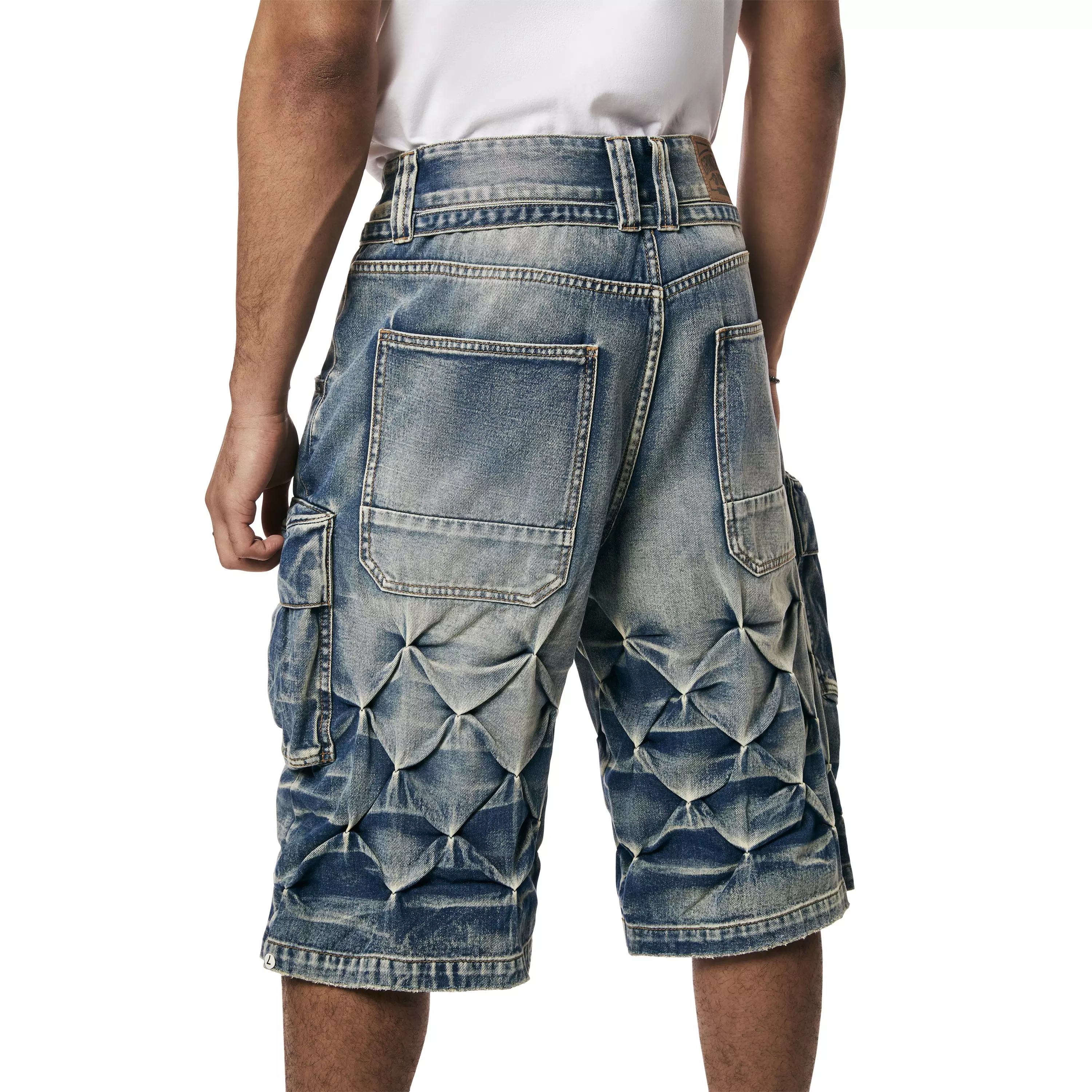 Grindhouse Men's Diamond Pinch Cargo Denim Shorts - Blue - BLUE