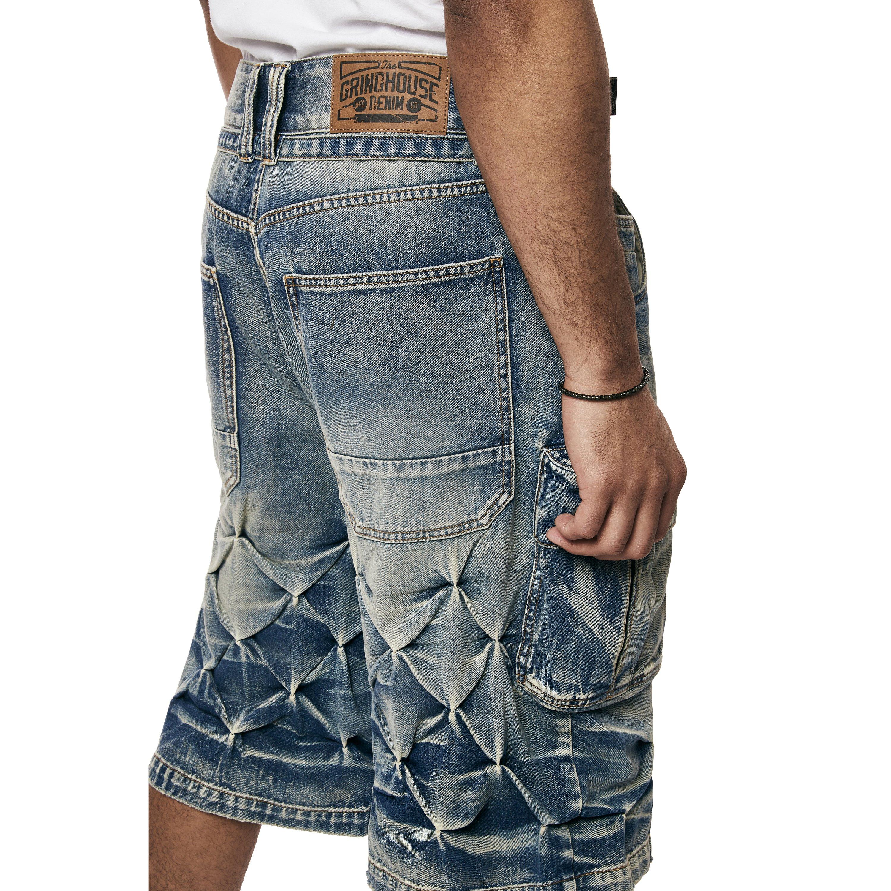 Grindhouse Men's Diamond Pinch Cargo Denim Shorts - Blue - BLUE Thumbnail View 3