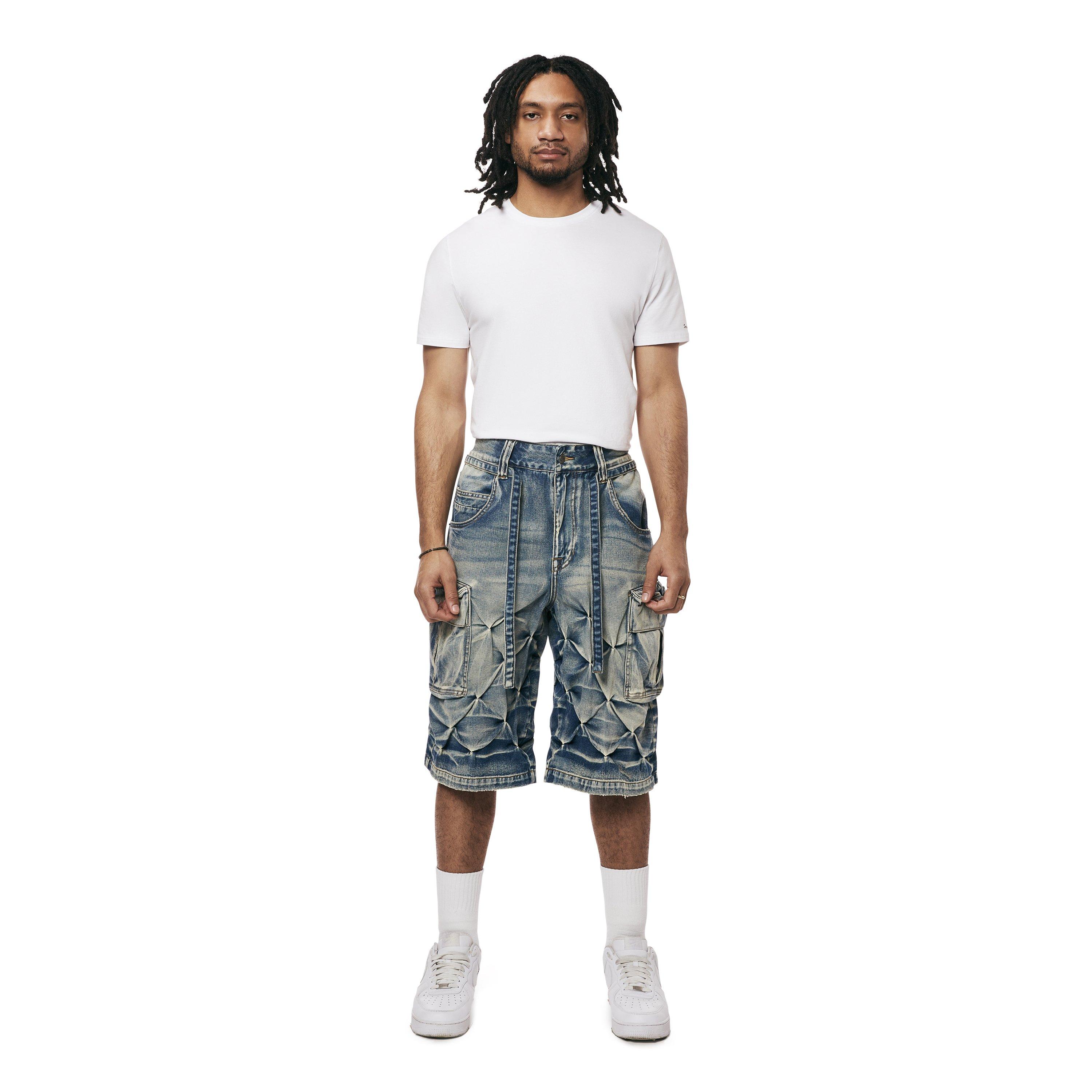 Grindhouse Men's Diamond Pinch Cargo Denim Shorts - Blue - BLUE Thumbnail View 5