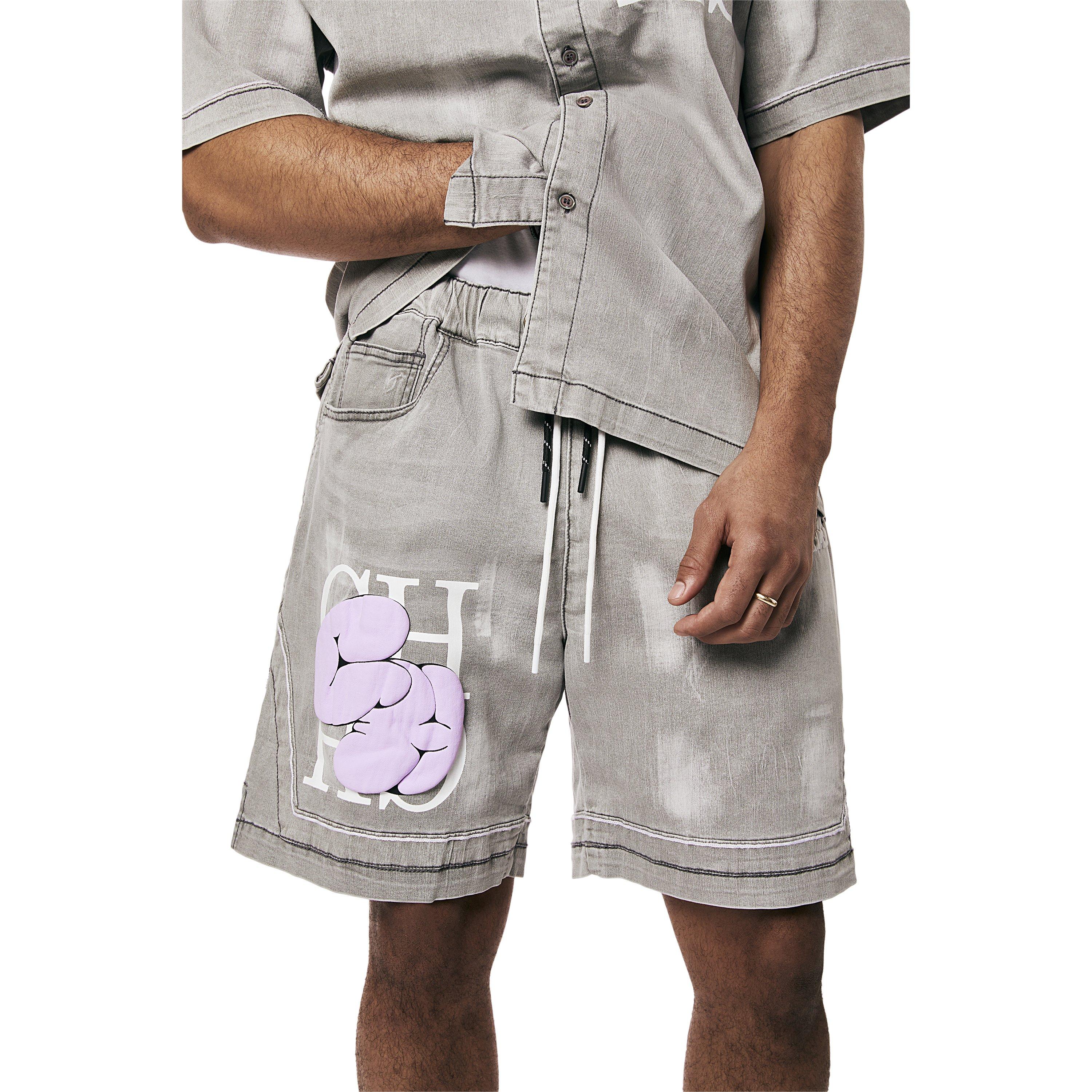 Grindhouse Men's Grey with Puff Print Shorts - GREY