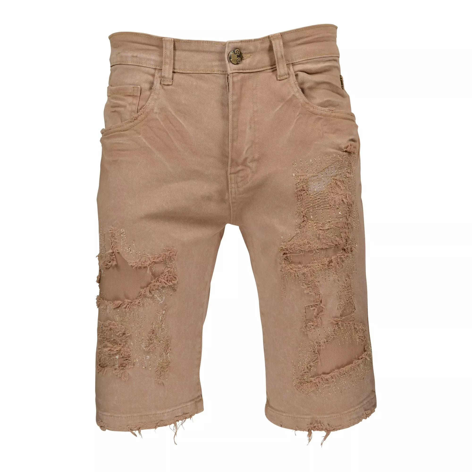 Grindhouse Men's Tonal Rip N Repair Denim Shorts - Khaki Wash - KHAKI