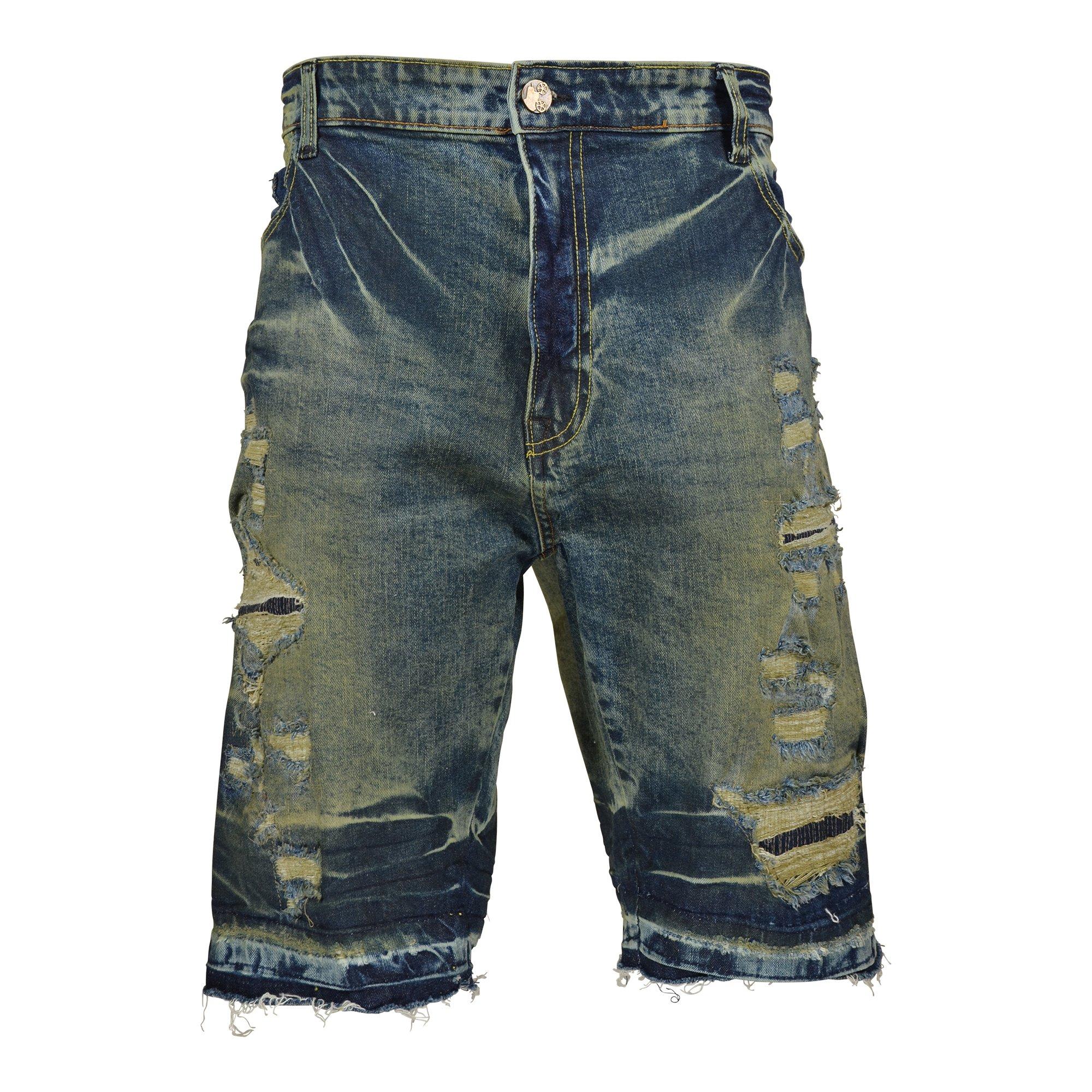 Grindhouse Men's Frayed Edge Denim Shorts - Blue - BLUE