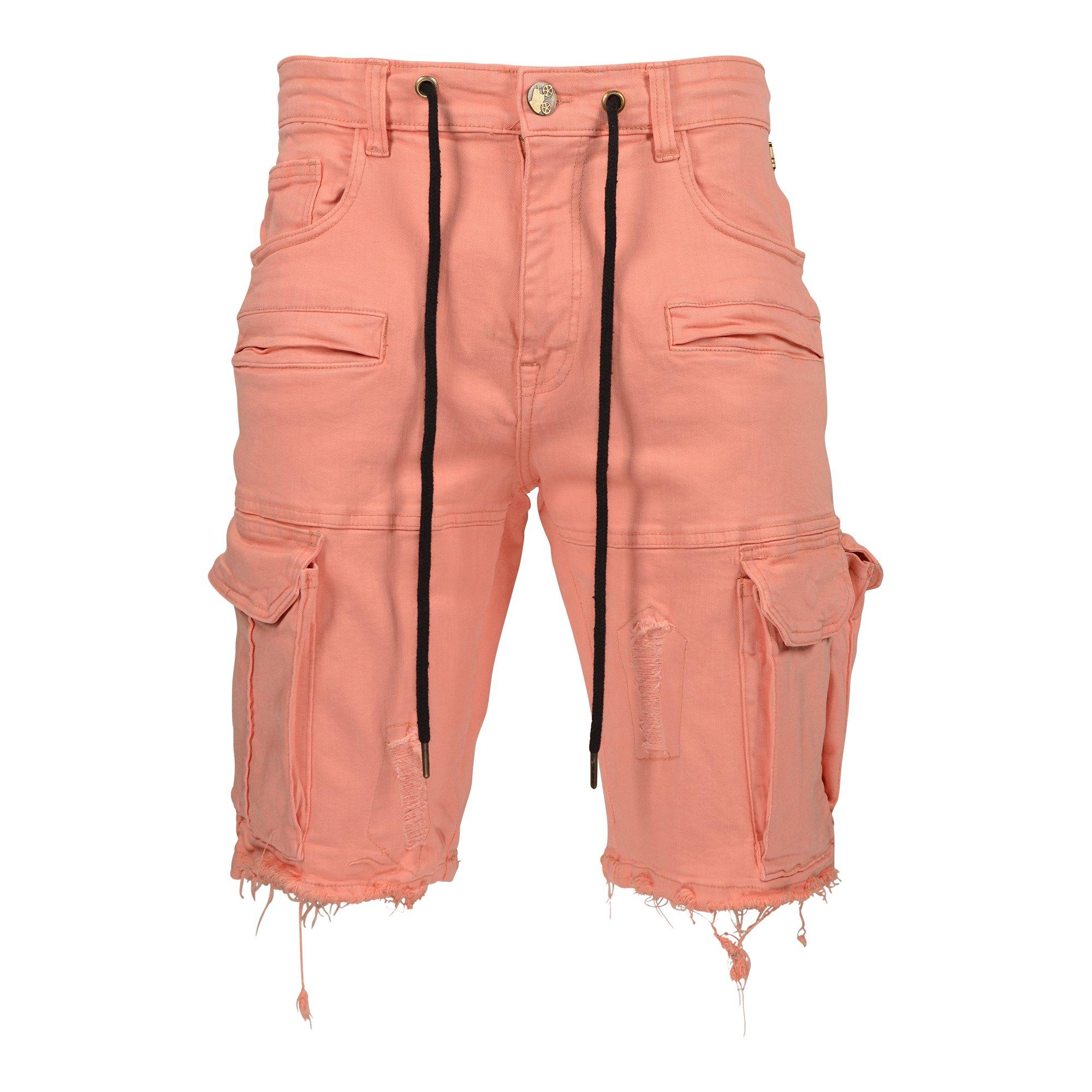 Grindhouse Men's Distressed Cargo Shorts - Coral - CORAL