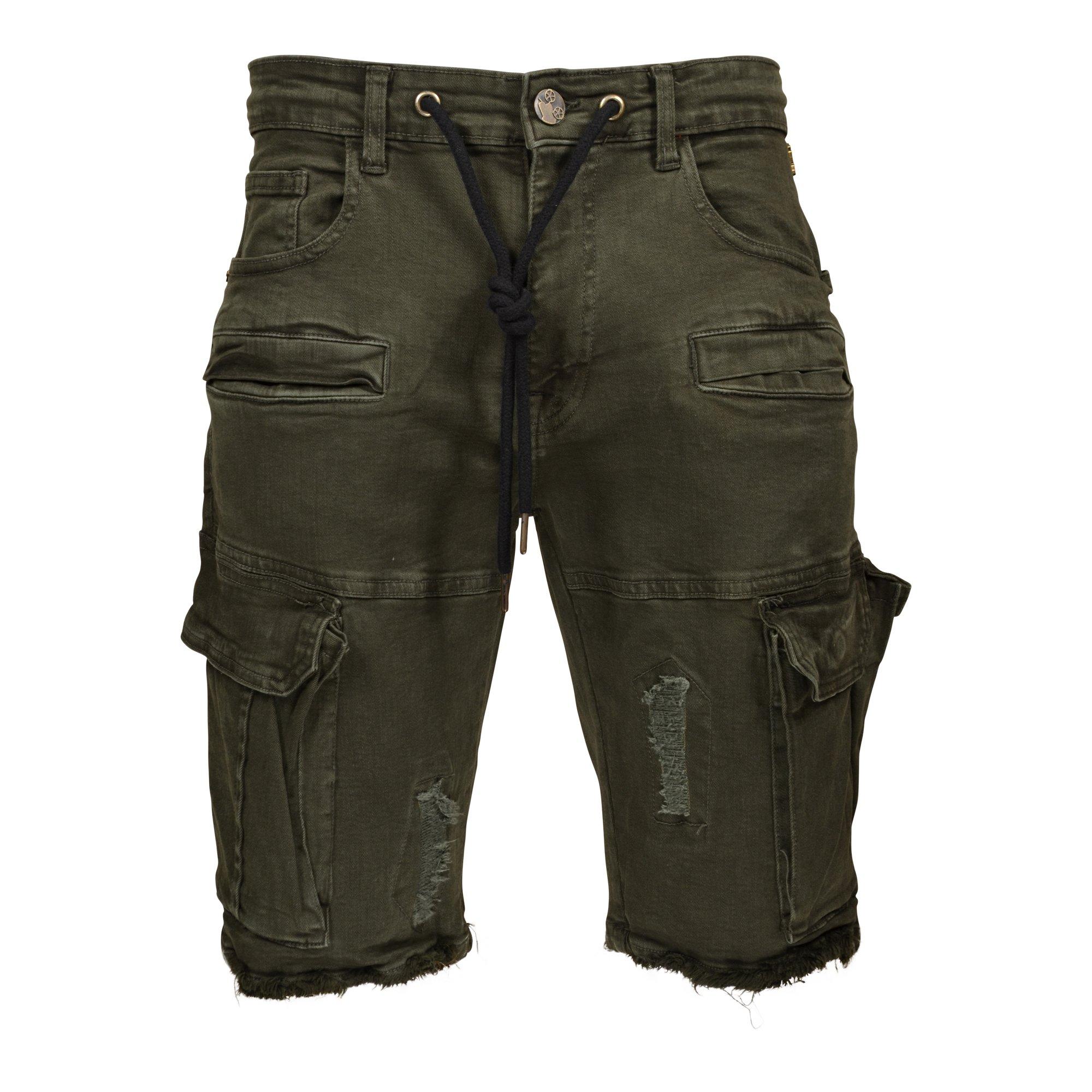 Grindhouse Men's Distressed Twill Cargo Shorts -Green - GREEN