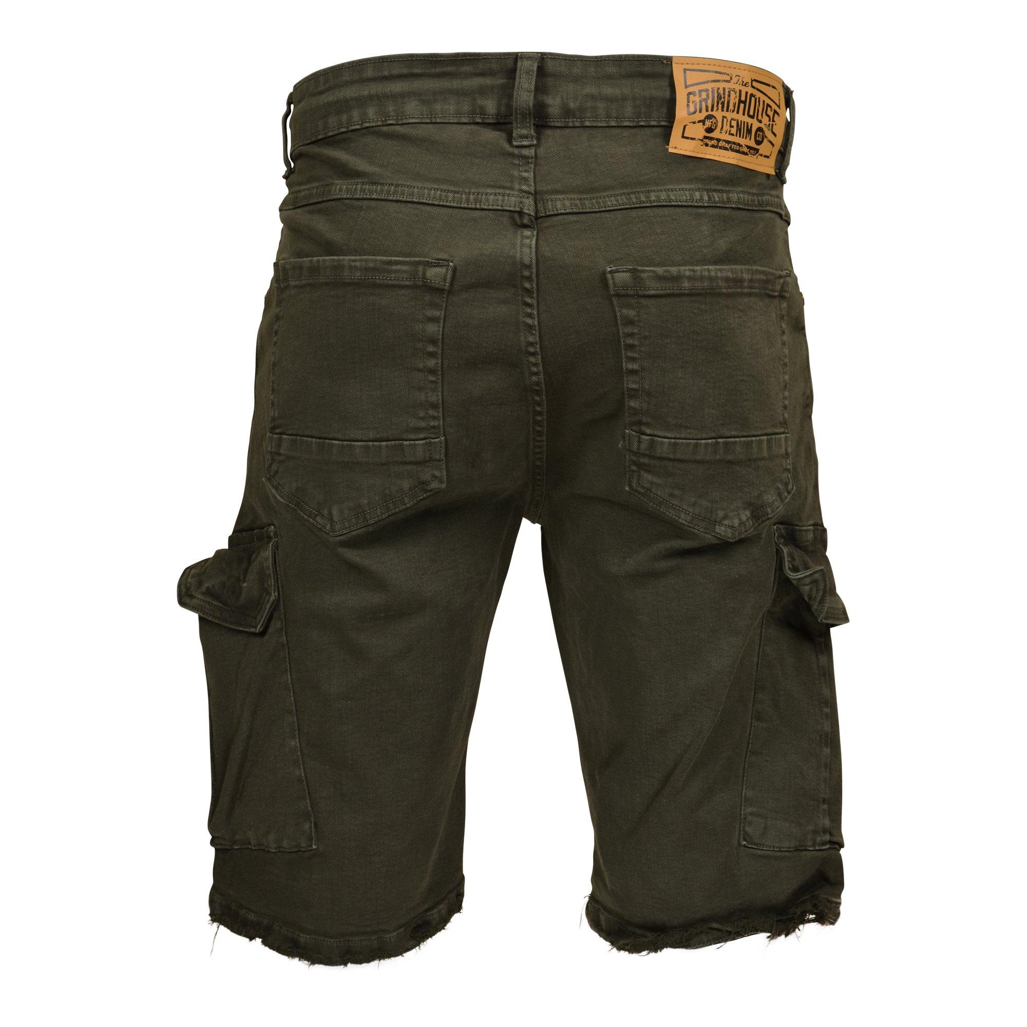 Grindhouse Distressed Twill Men's Green Cargo Shorts