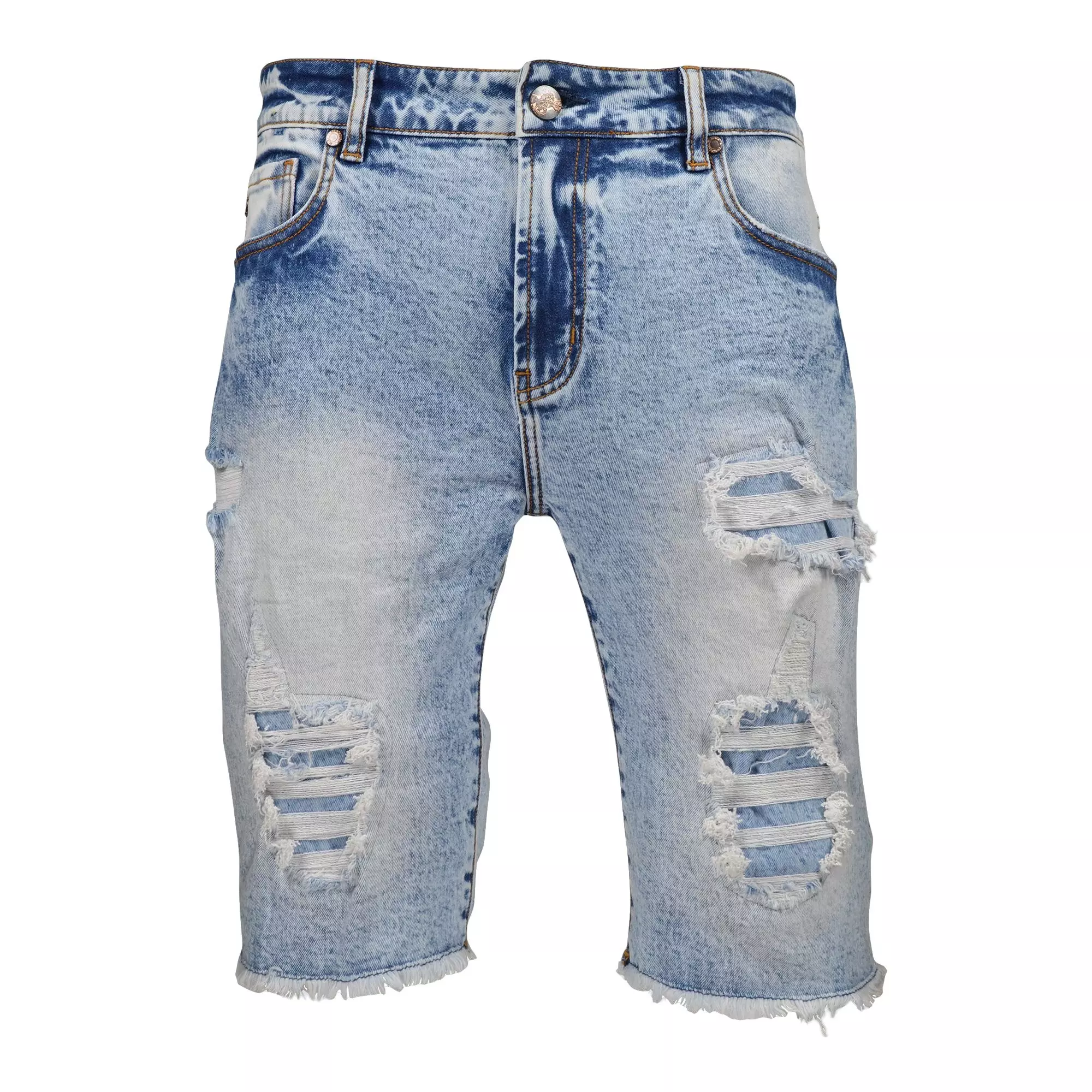 Grindhouse Men's Rip N Tear Denim Shorts - Blue - BLUE