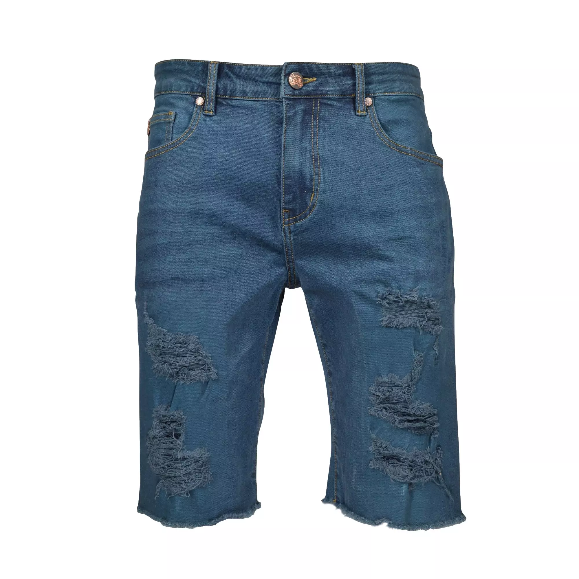 Grindhouse Men's Ripped Overspray Denim Shorts - Blue - BLUE