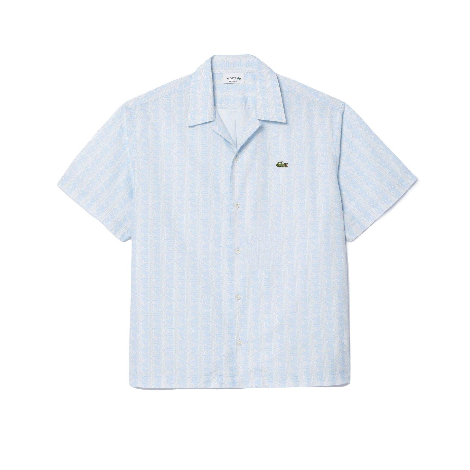 Lacoste Men's Logo Printed Woven Polo - Blue - BLUE