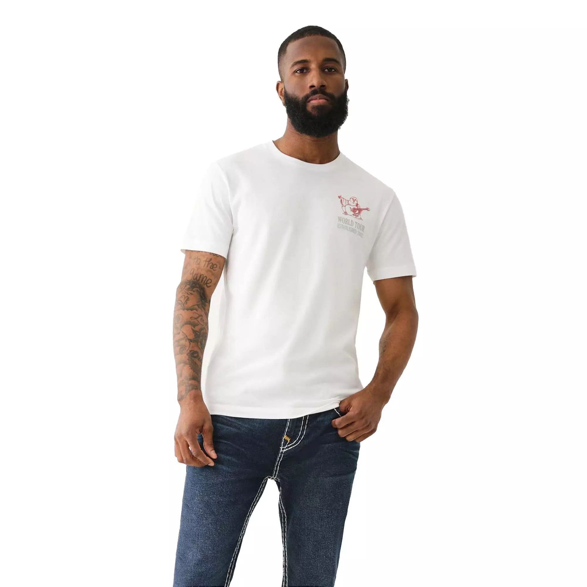 True Religion Men's Ombre Logo Tee-White - WHITE