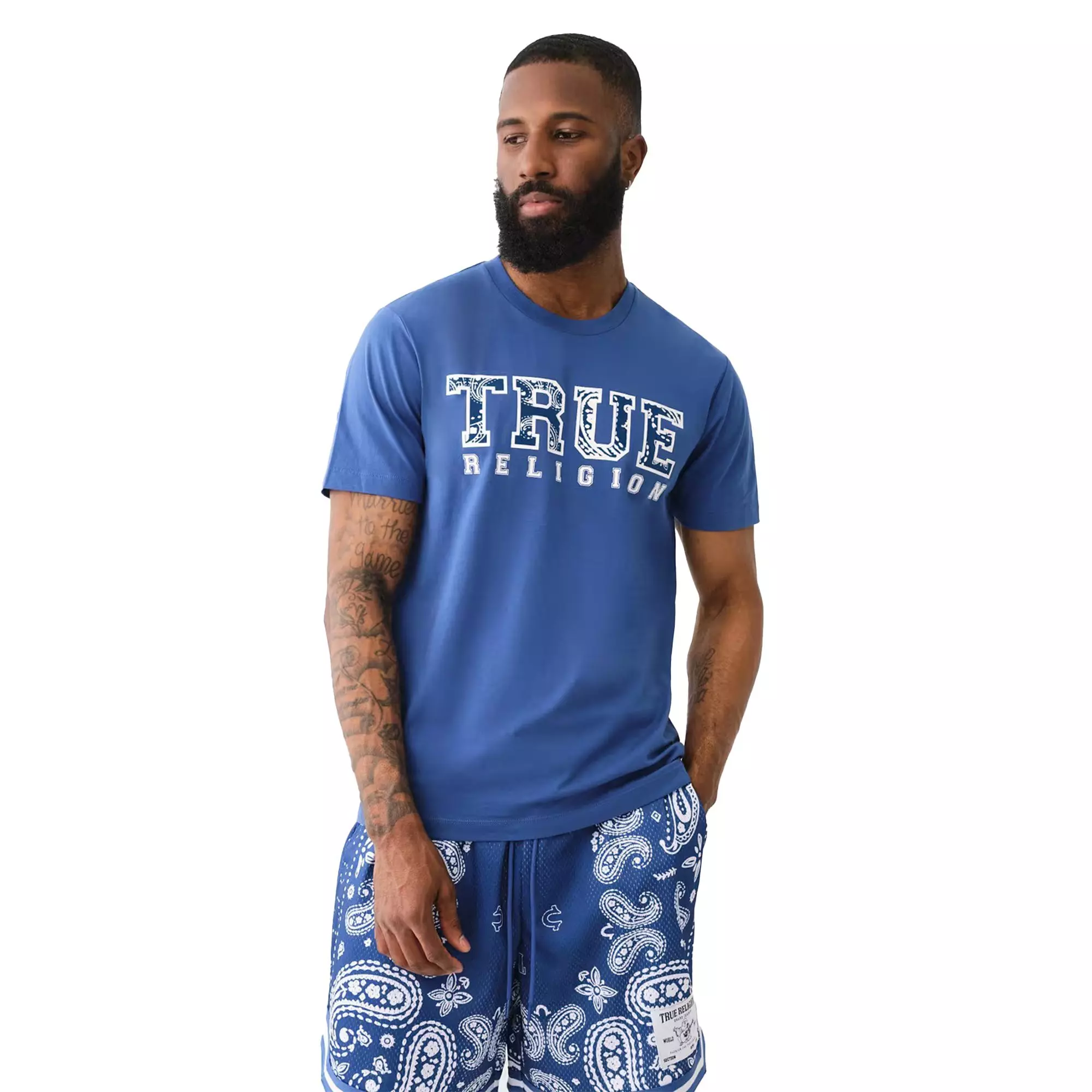 True Religion Men's Paisley Logo Tee - BLUE