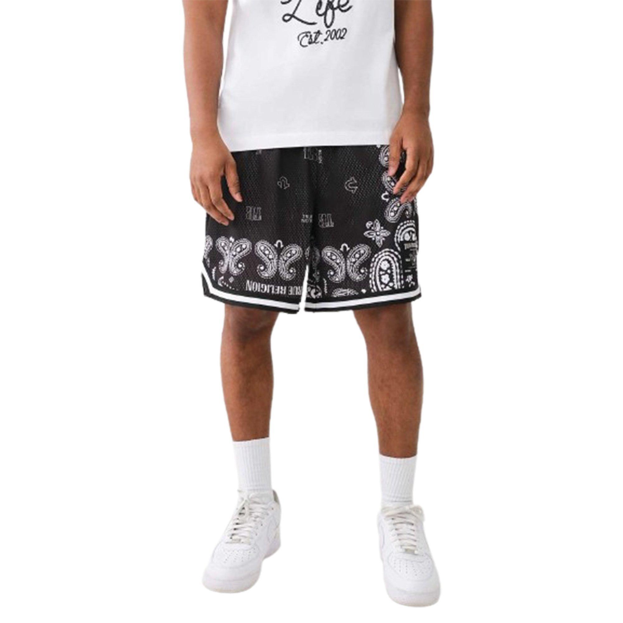 True Religion Men's Bandana Print Mesh Shorts - BLACK