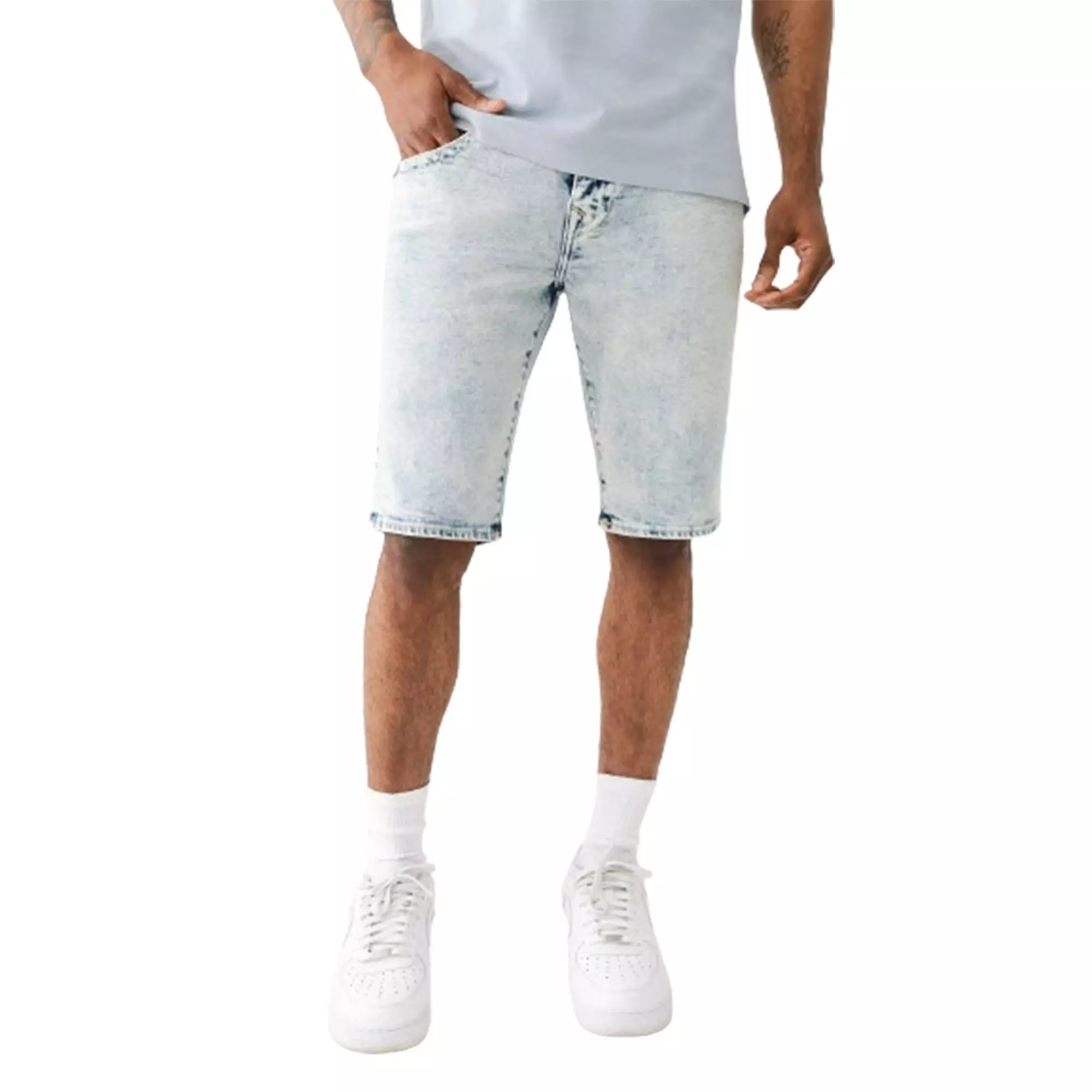 True Religion Men's Rocco Acid Wash Denim Shorts - BLUE