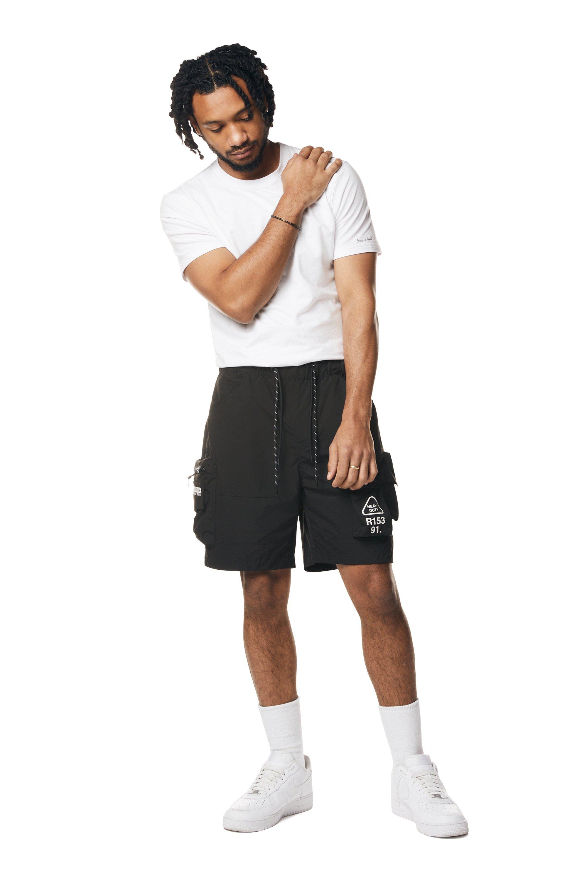 Smoke Rise Men's Utility Cargo Nylon Shorts - BLACK Thumbnail View 3