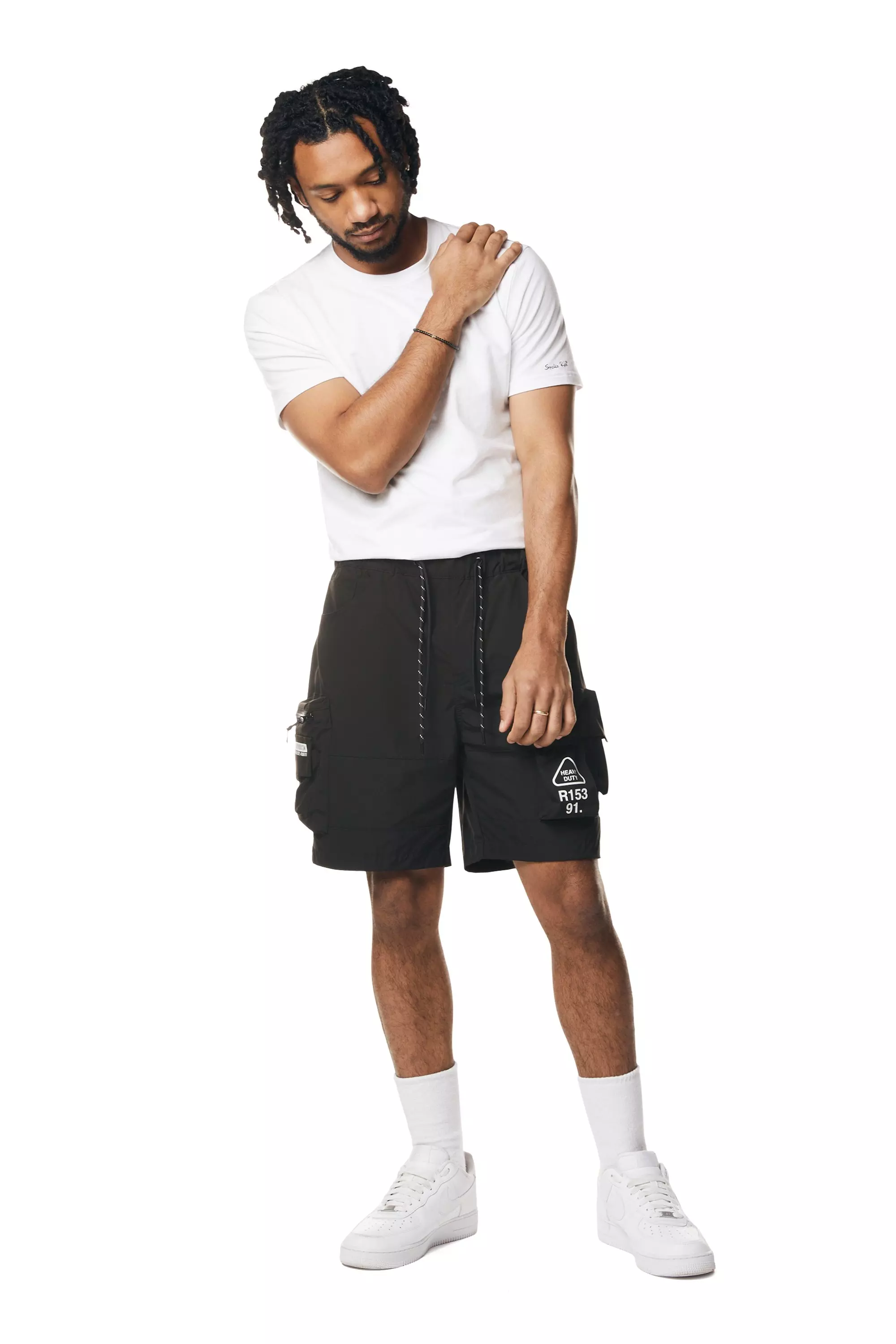 Smoke Rise Men's Utility Cargo Nylon Shorts - BLACK
