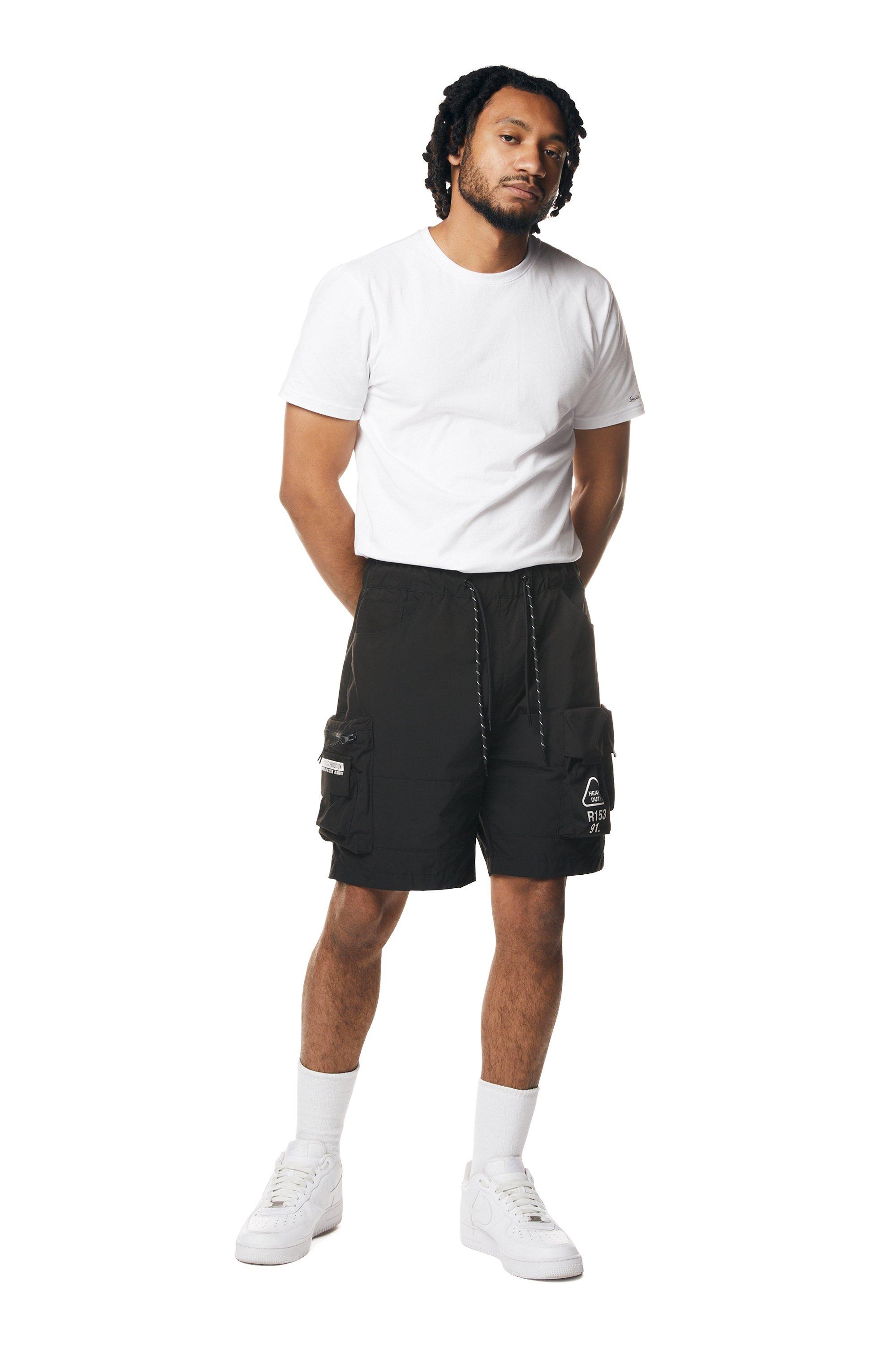 Smoke Rise Men's Utility Cargo Nylon Shorts - BLACK Thumbnail View 4