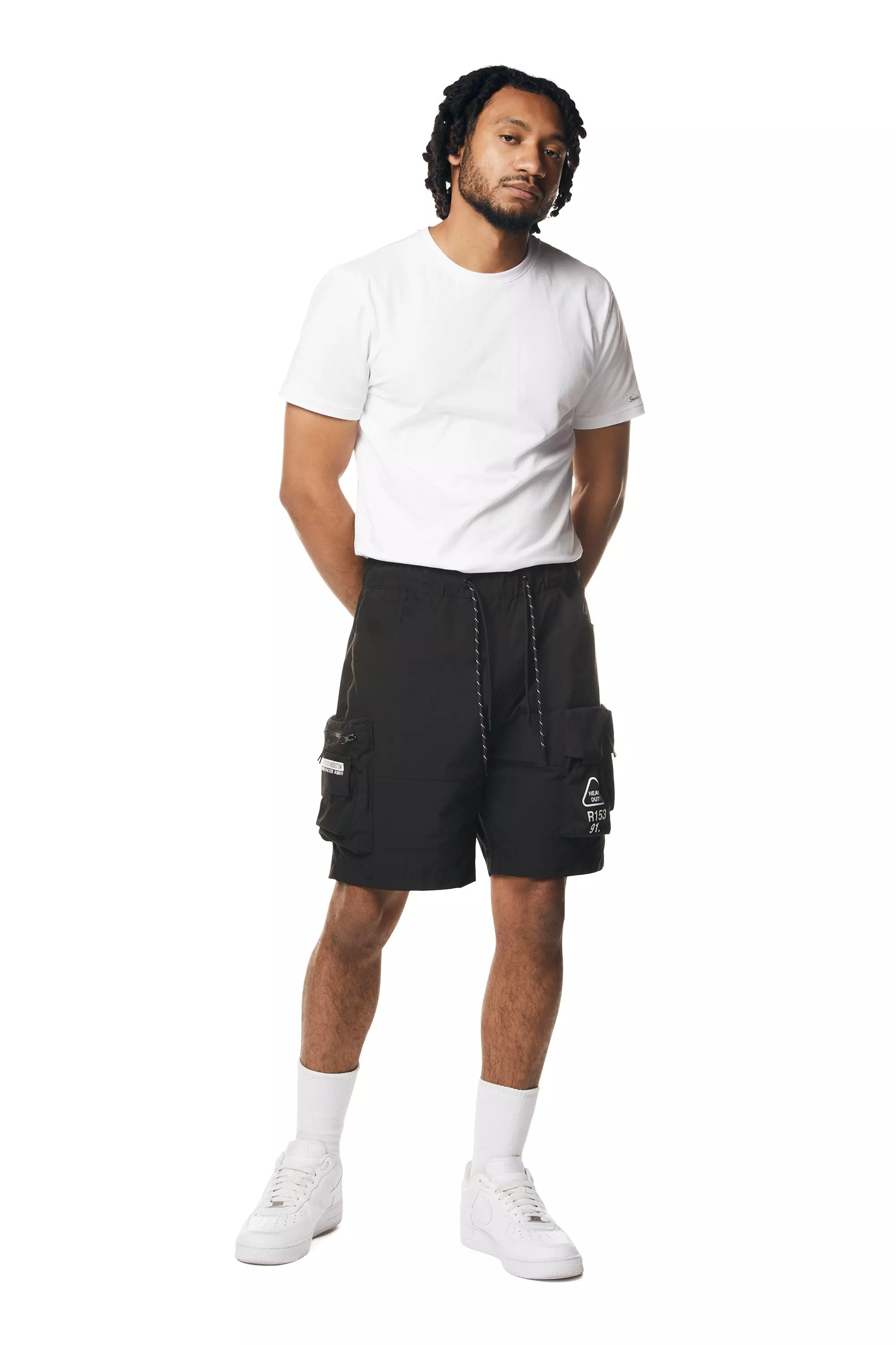 Smoke Rise Men's Utility Cargo Nylon Shorts - BLACK