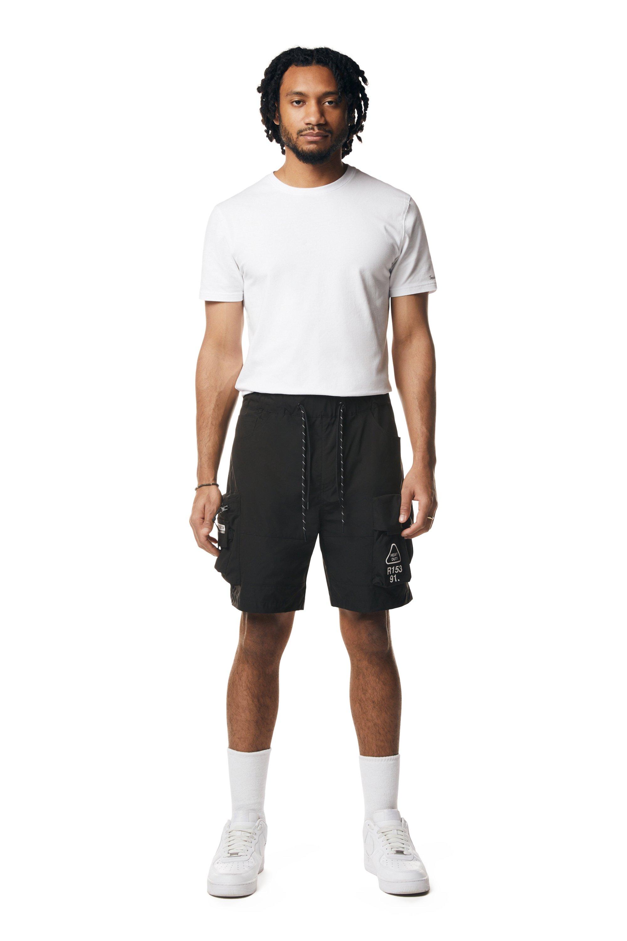 Smoke Rise Men's Utility Cargo Nylon Shorts - BLACK Thumbnail View 5