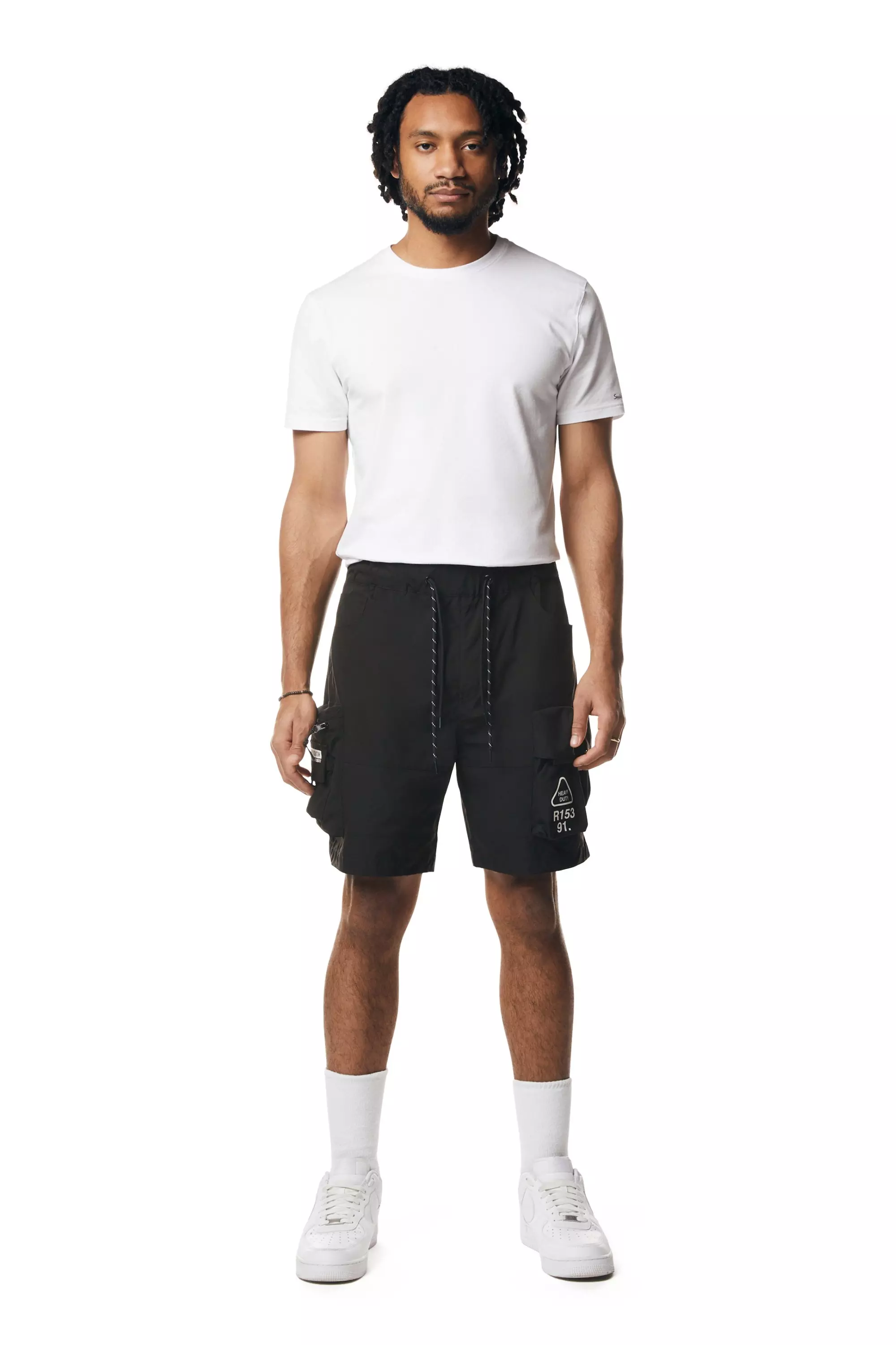 Smoke Rise Men's Utility Cargo Nylon Shorts - BLACK