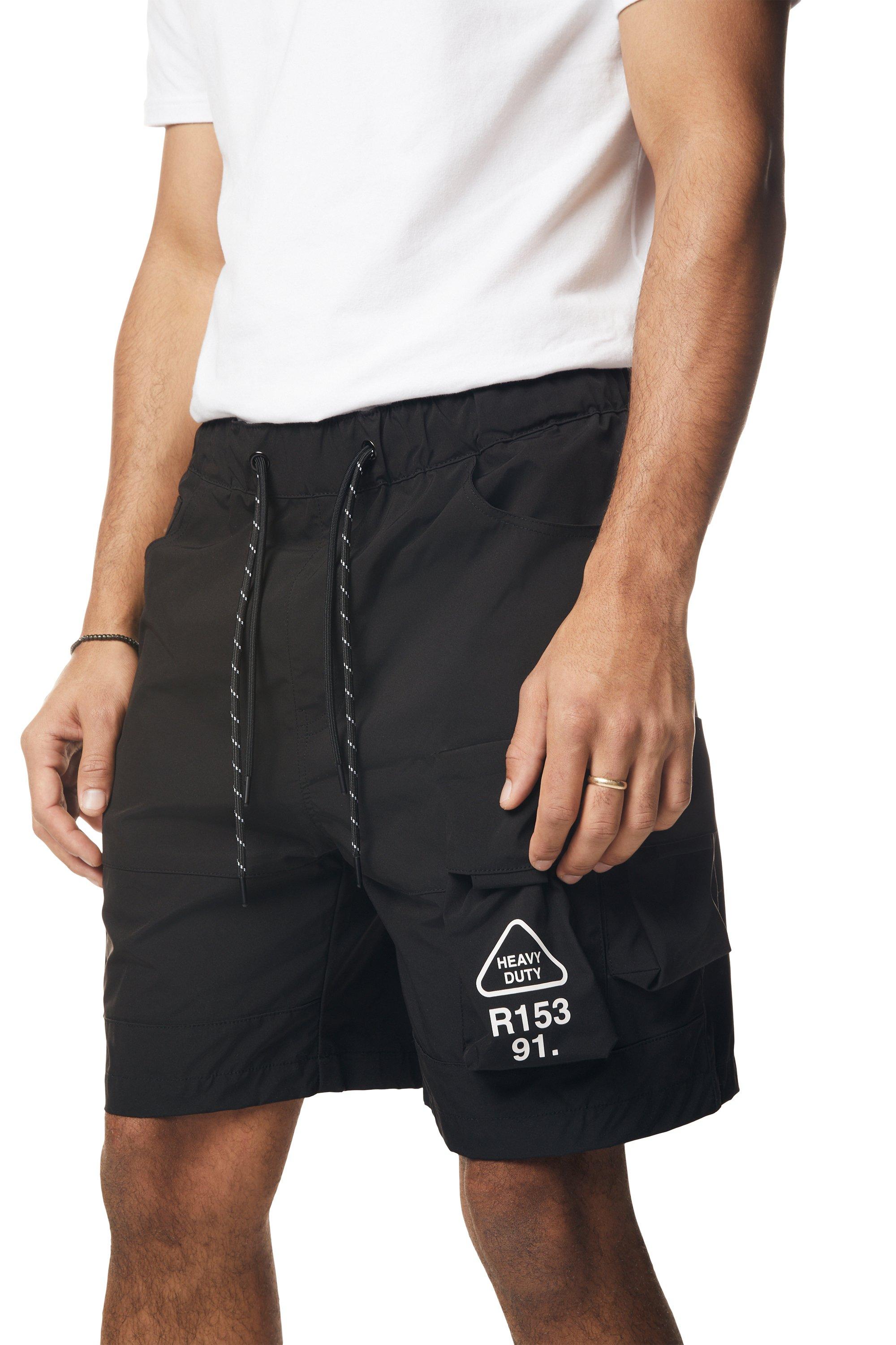 Smoke Rise Men's Utility Cargo Nylon Shorts - BLACK Thumbnail View 6