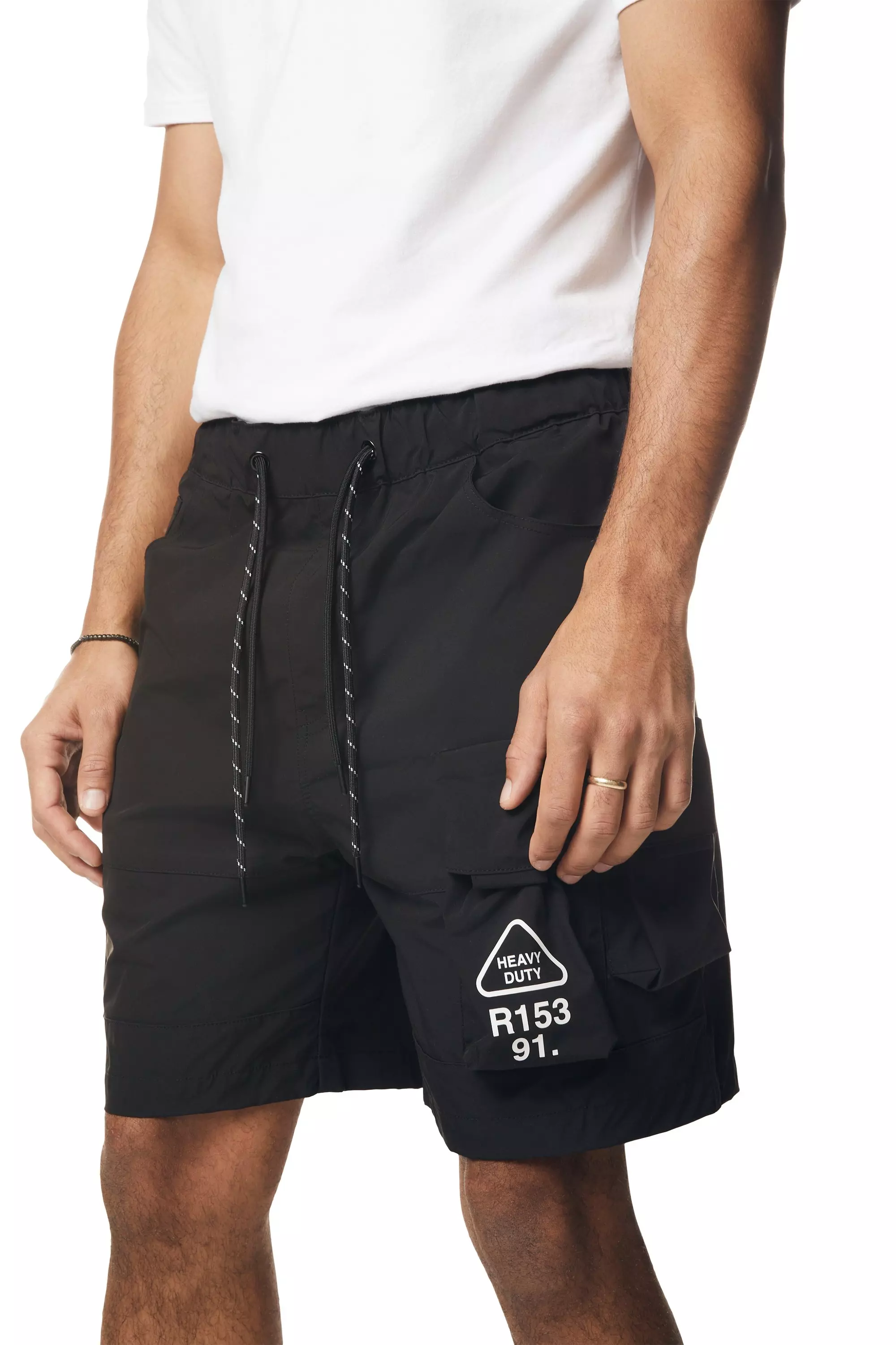 Smoke Rise Men's Utility Cargo Nylon Shorts - BLACK