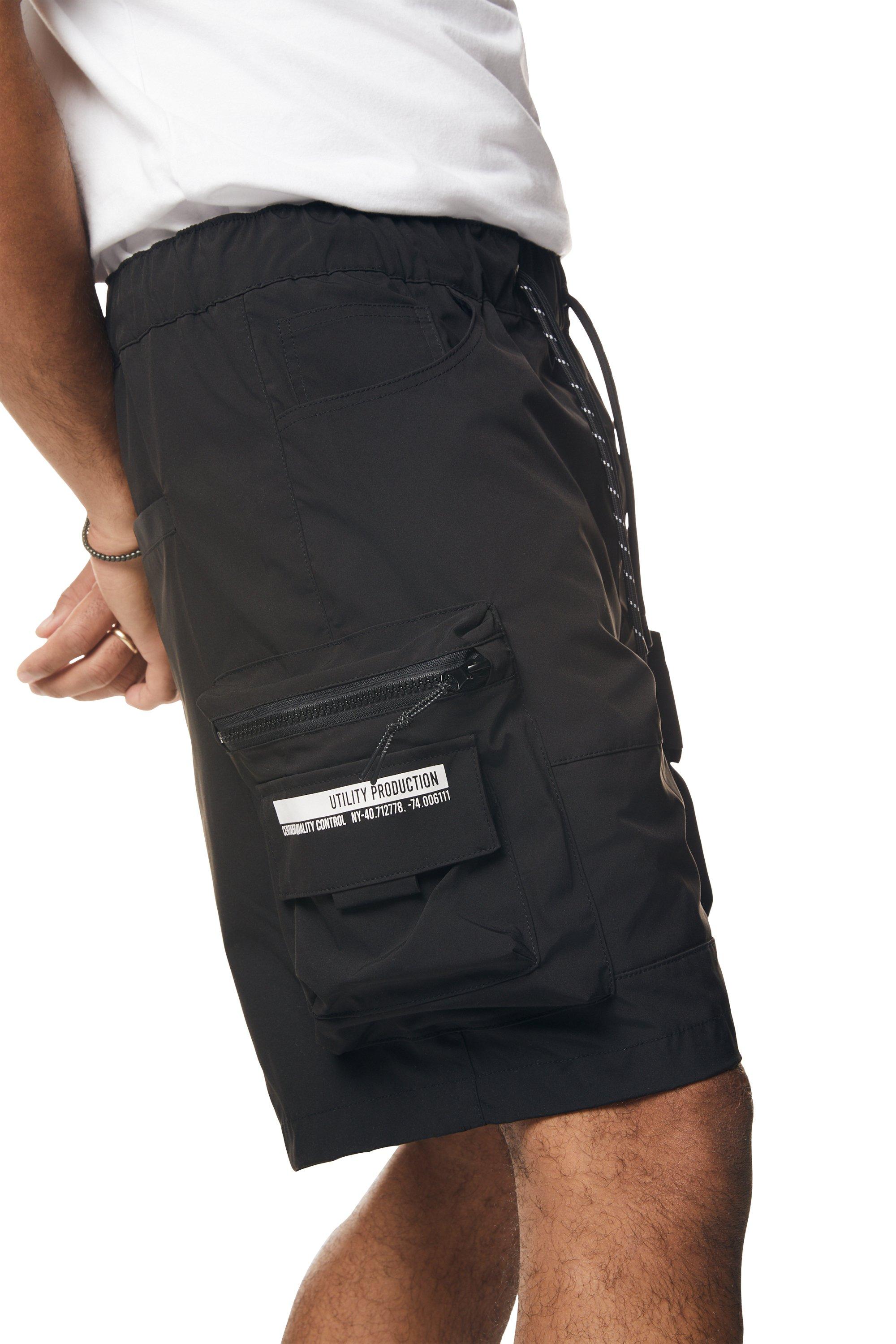 Smoke Rise Men's Utility Cargo Nylon Shorts - BLACK Thumbnail View 7