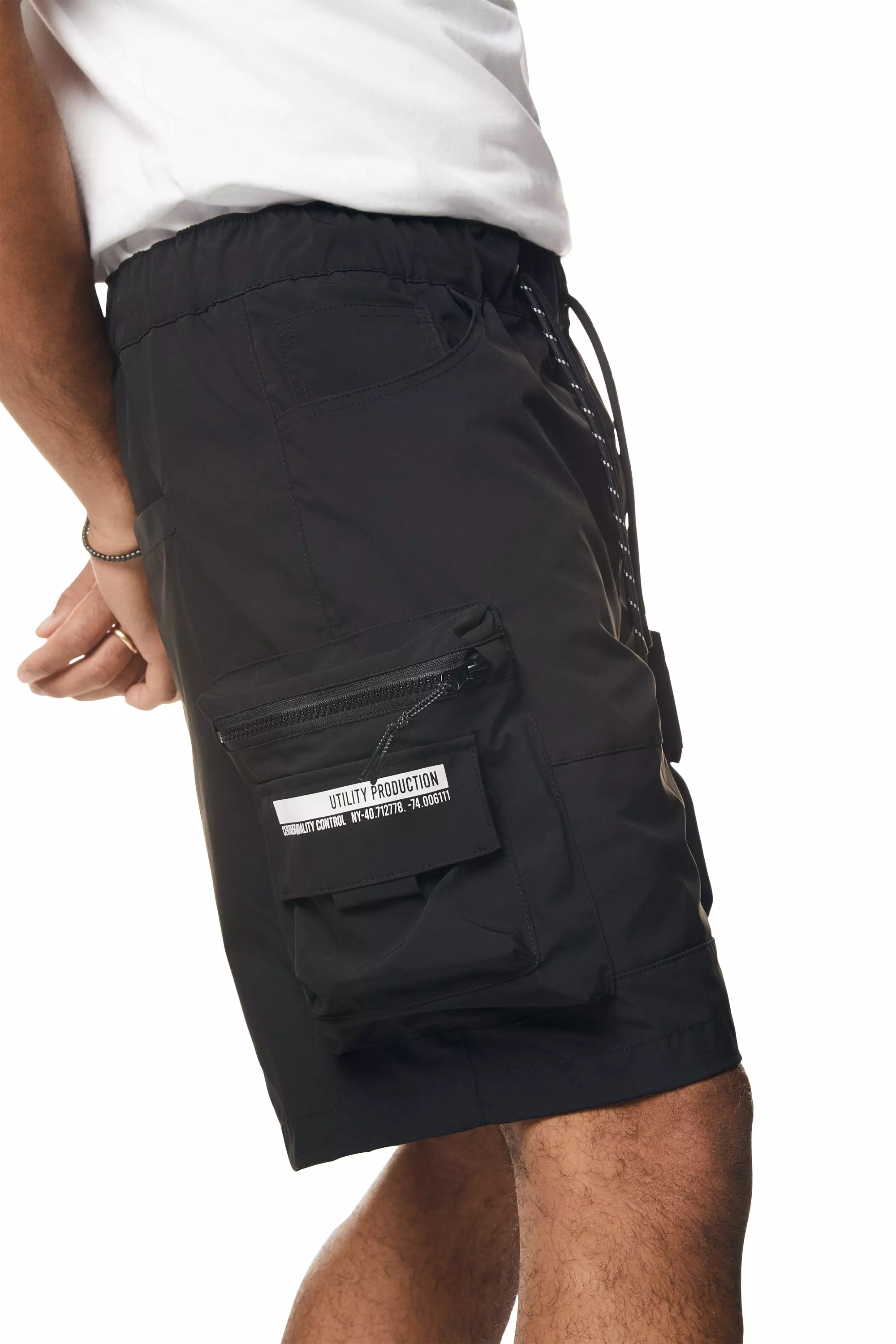 Smoke Rise Men's Utility Cargo Nylon Shorts - BLACK