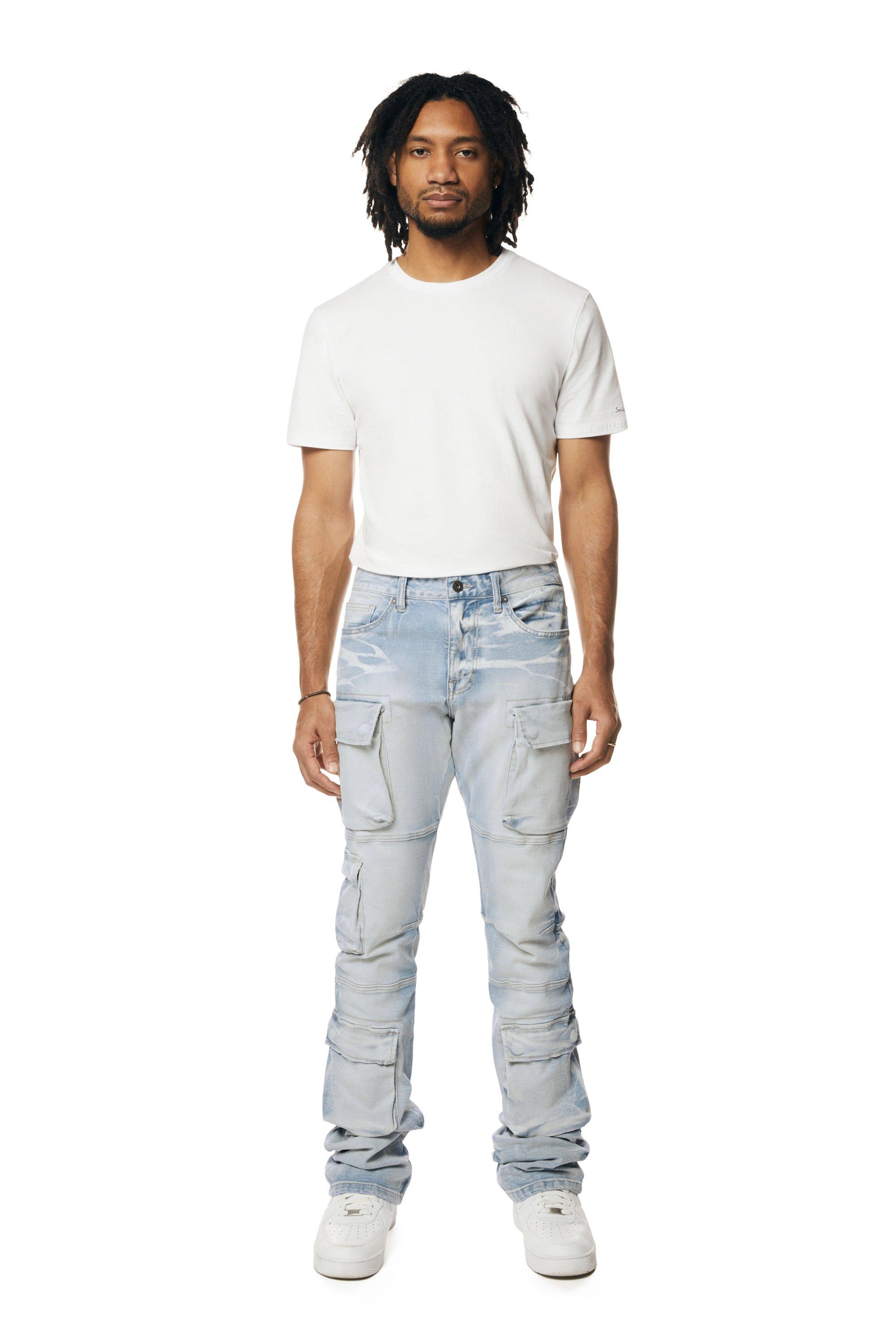 【YOURNUS】Cigar String Cargo Half Denim Smoke Rise Men's Utility Cargo Stacked Jeans - Santori