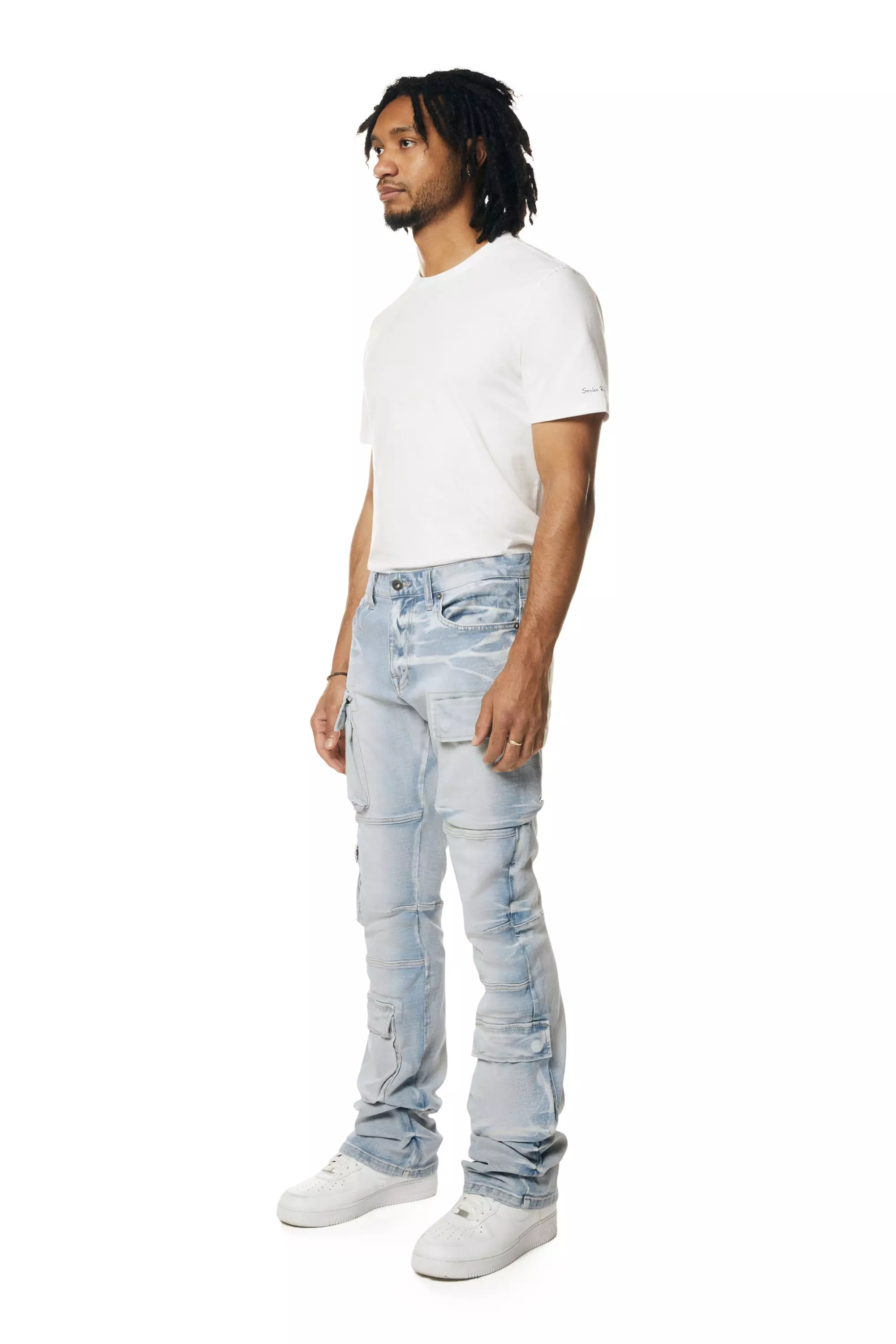 Smoke Rise Men's Utility Cargo Stacked Jeans - Santori - BLUE