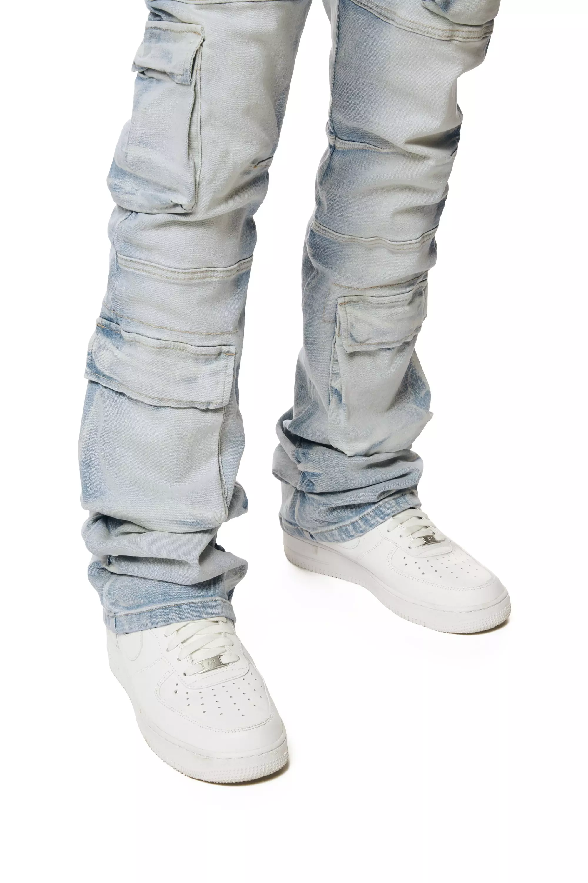Smoke Rise Men's Utility Cargo Stacked Jeans - Santori - BLUE