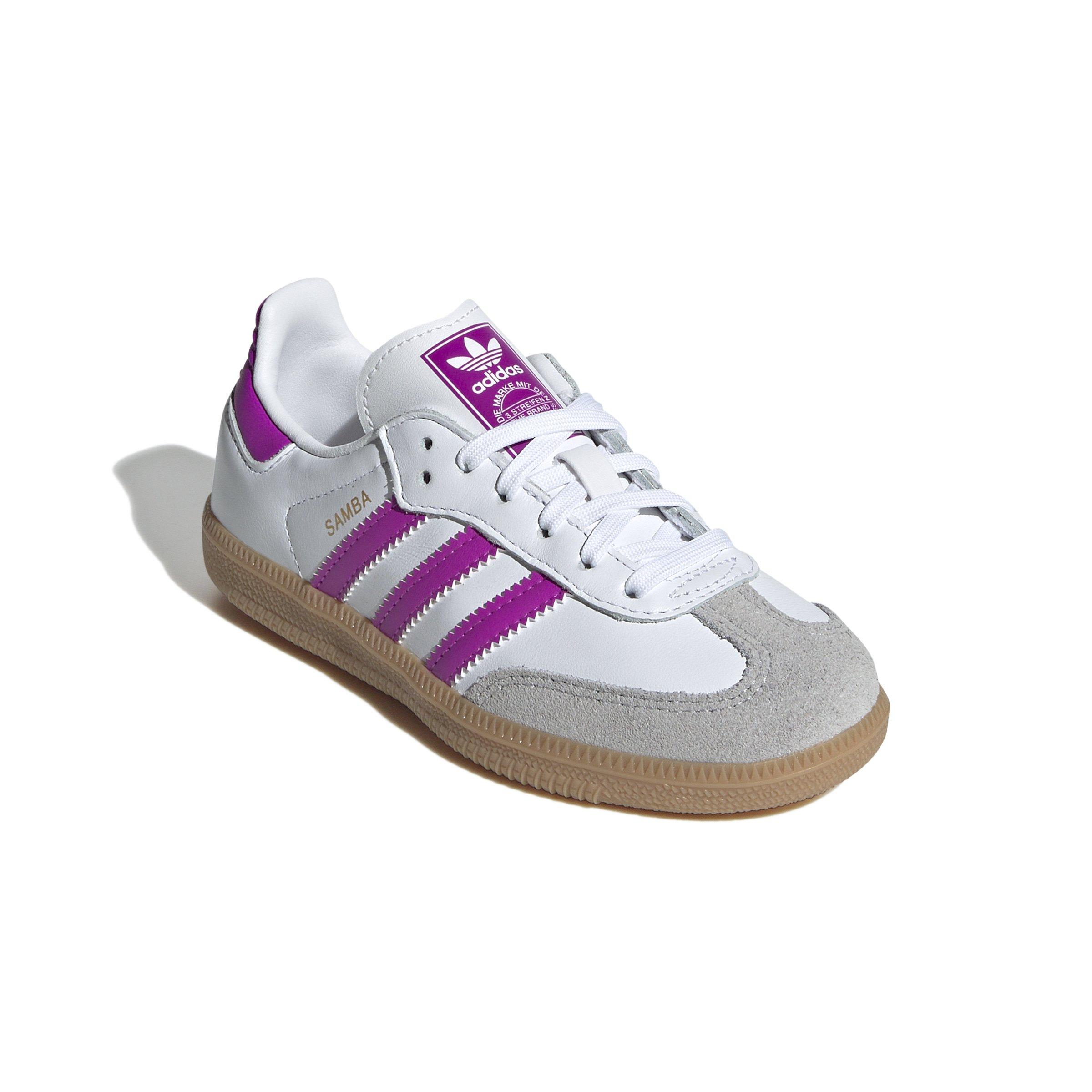 adidas Originals Samba "Ftwr White/Purple Burst/Gum" Preschool Girls' Shoe - WHITE/PINK Thumbnail View 3