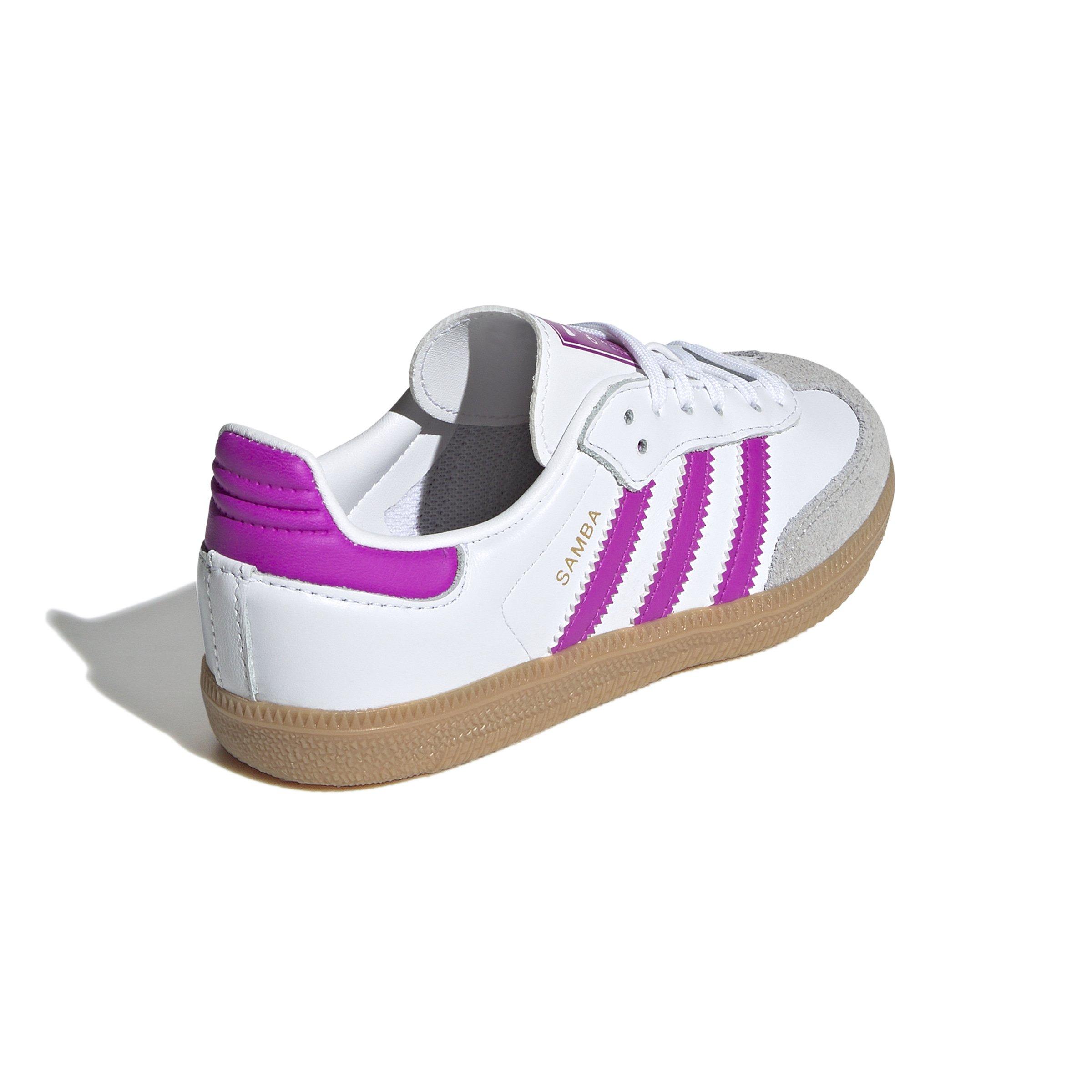 adidas Originals Samba "Ftwr White/Purple Burst/Gum" Preschool Girls' Shoe - WHITE/PINK Thumbnail View 4