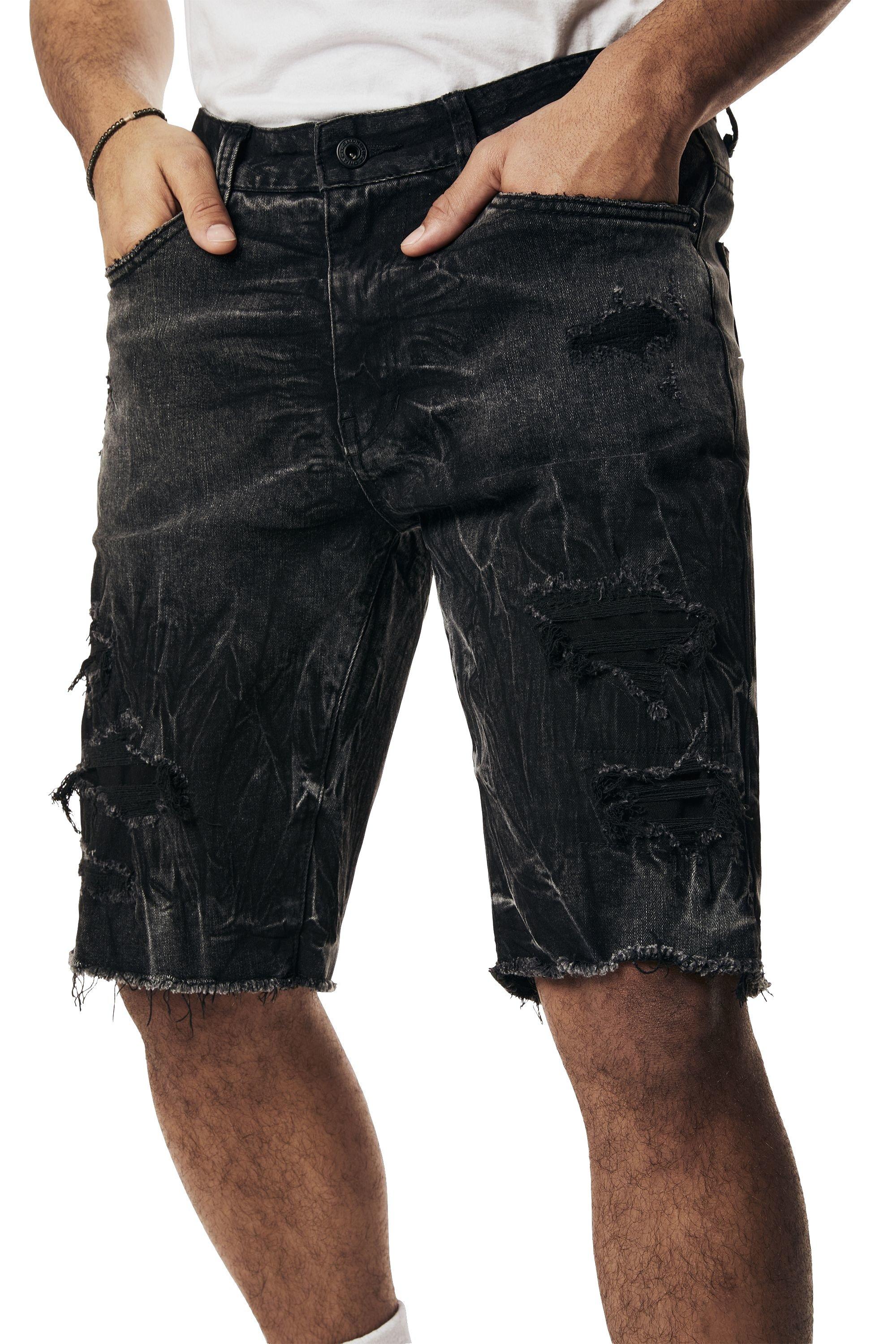 Smoke Rise Men's Black Matrix Denim Shorts - BLACK Thumbnail View 1