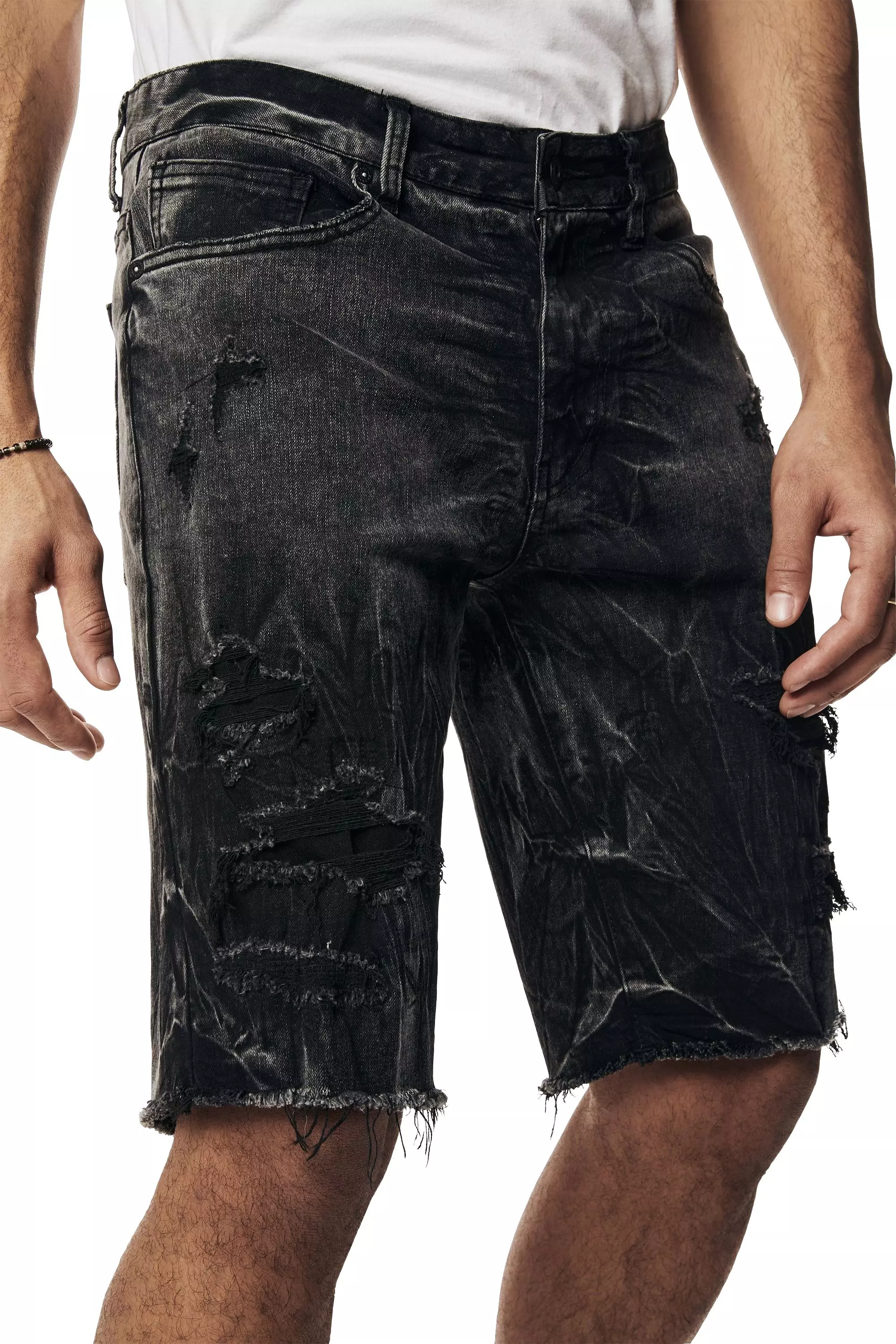 Smoke Rise Men's Black Matrix Denim Shorts - BLACK