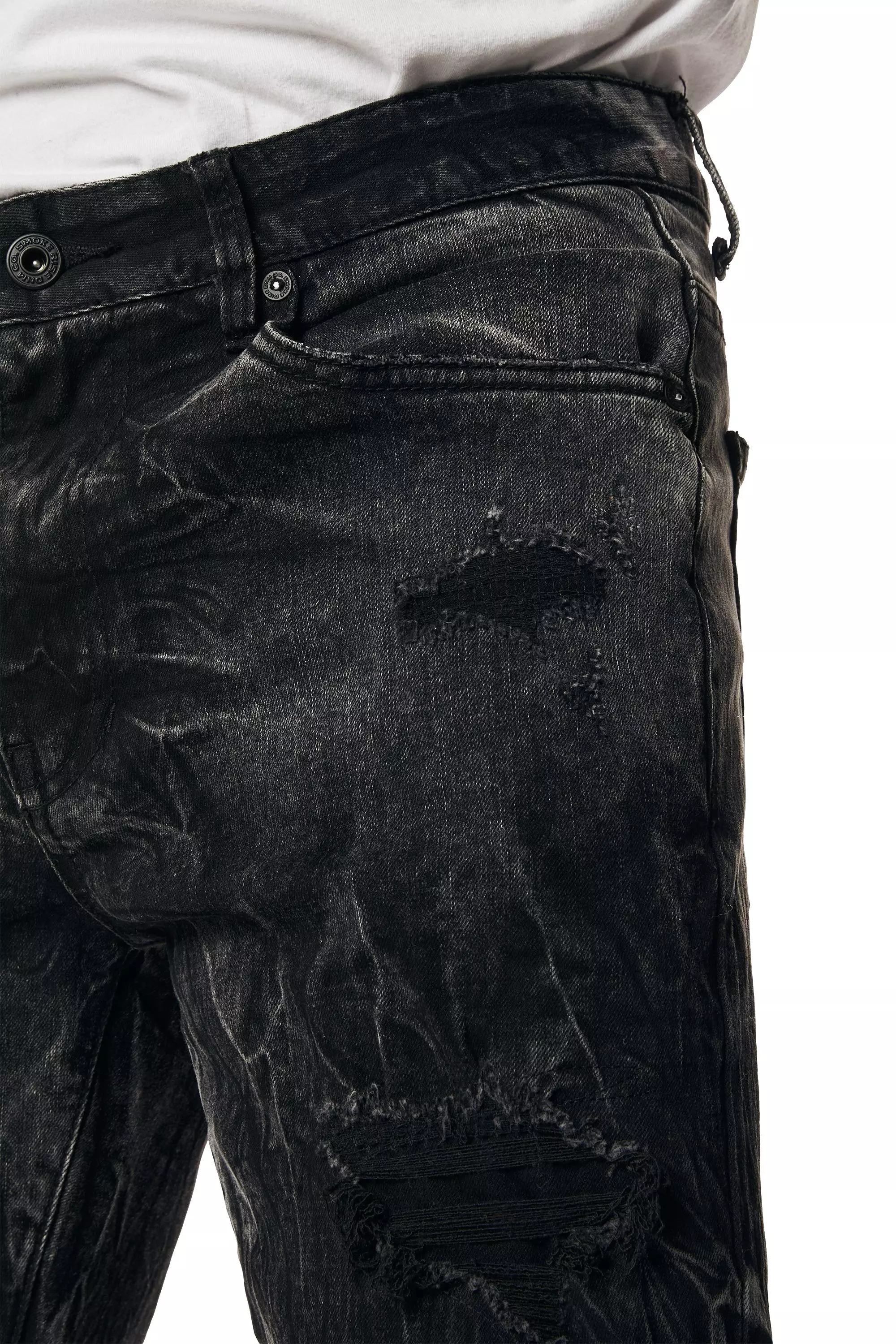 Smoke Rise Men's Black Matrix Denim Shorts - BLACK