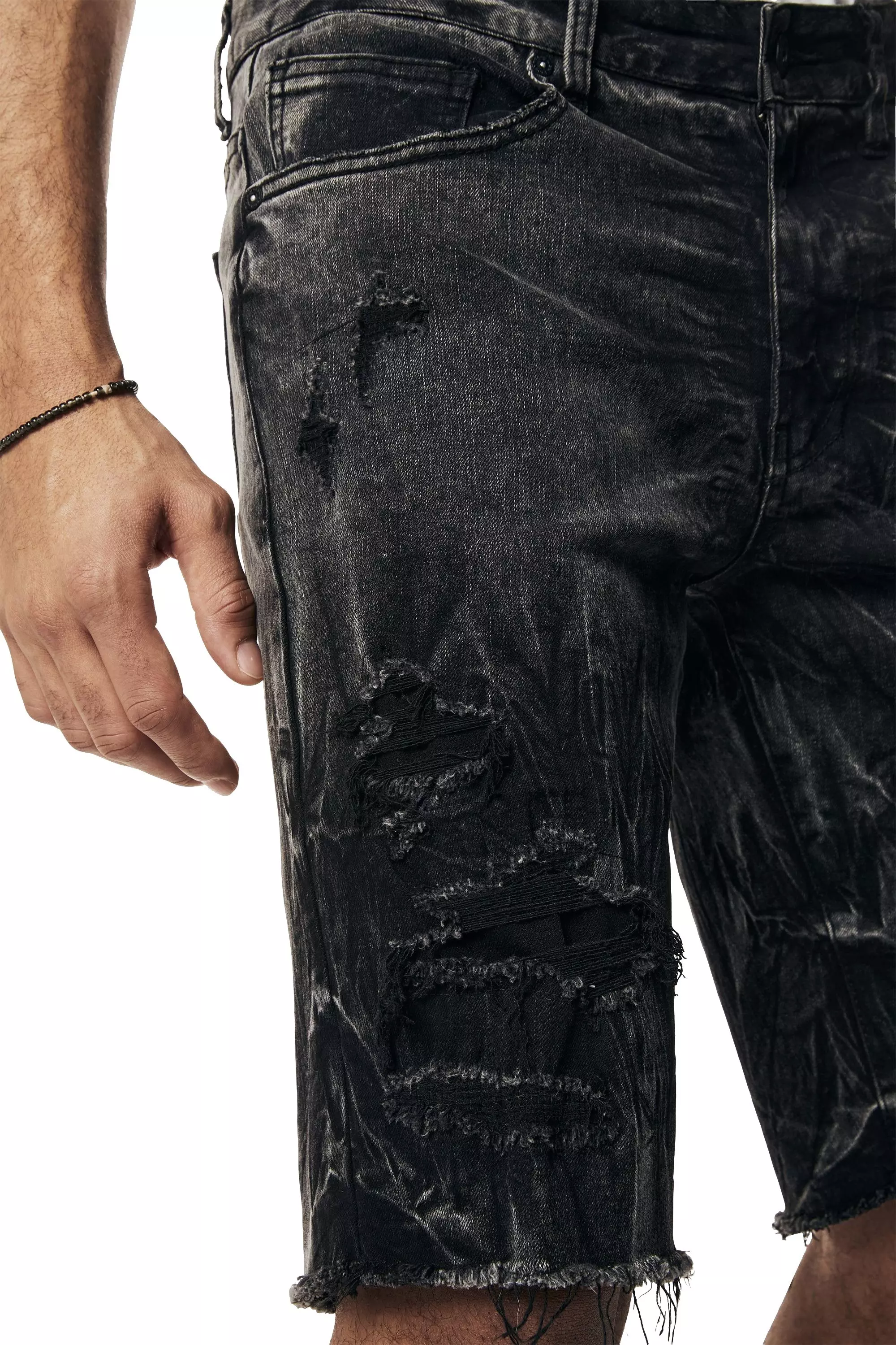 Smoke Rise Men's Black Matrix Denim Shorts - BLACK